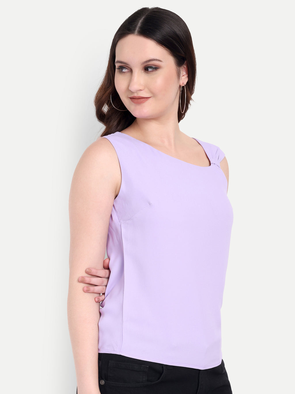 Women's Lavender Sleeveless Top | Elegant Round Neck | Lightweight & Comfortable Casual Wear