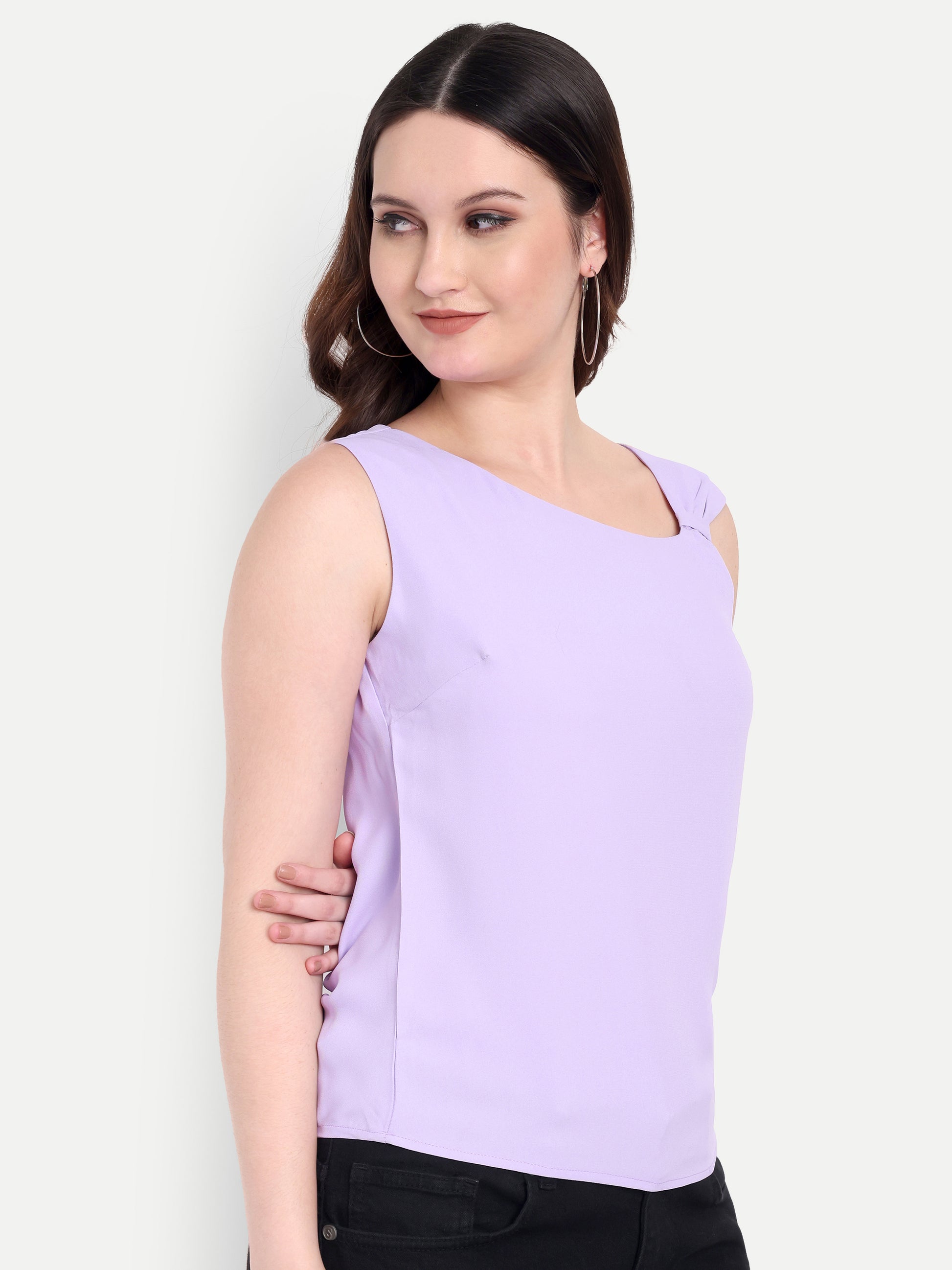 Women's Lavender Sleeveless Top | Elegant Round Neck | Lightweight & Comfortable Casual Wear