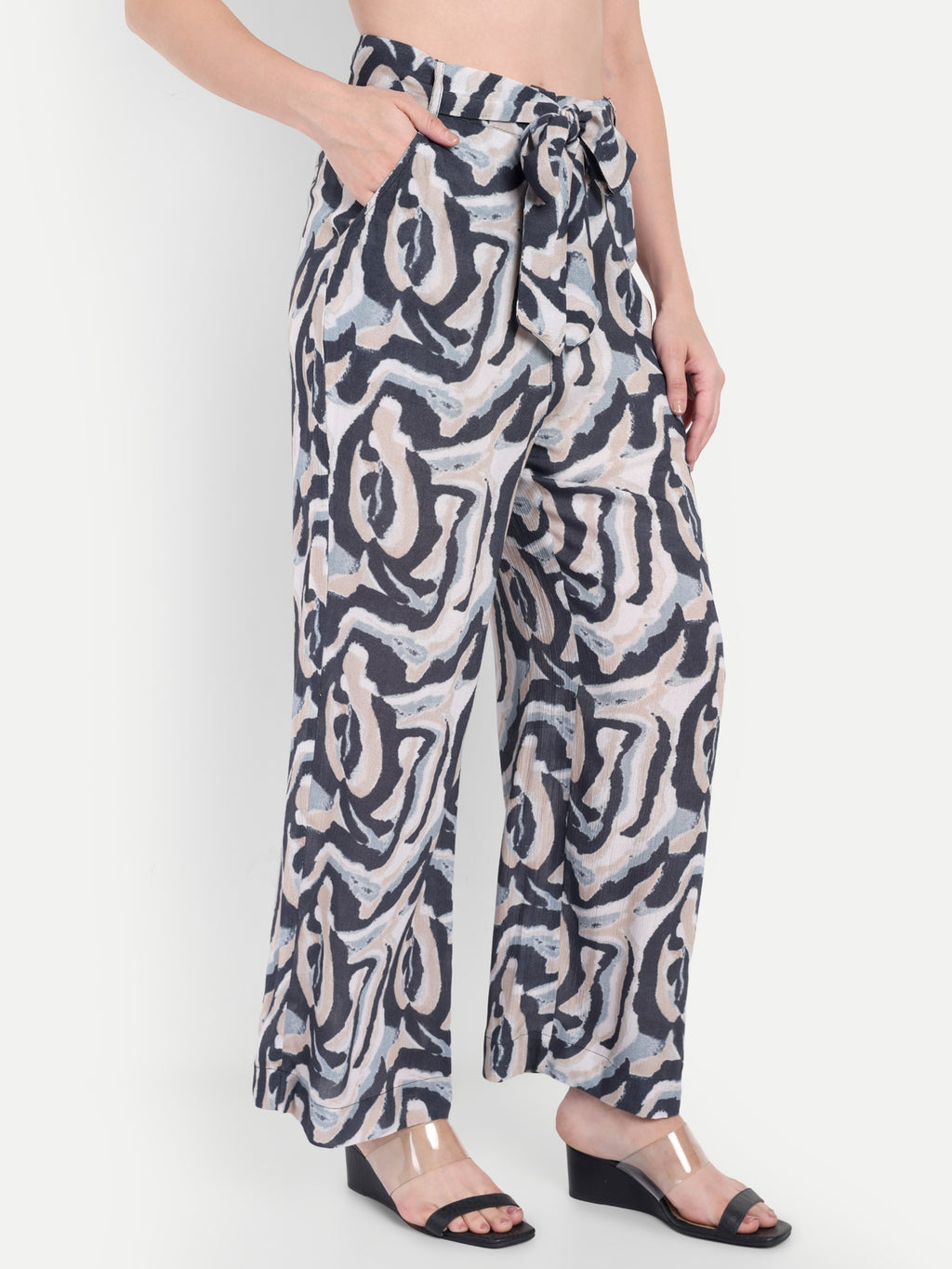 Women's Printed Wide-Leg Trousers – High Waist | Formal & Casual Wear | Comfort Fit