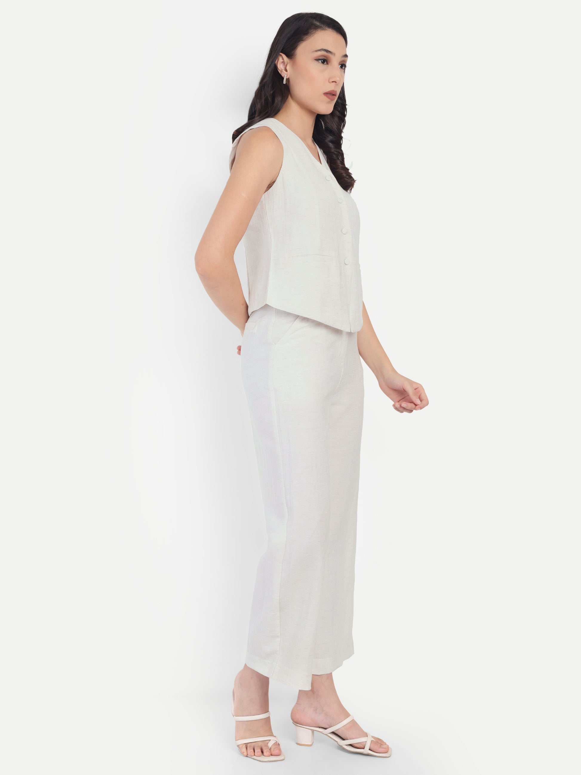 FairLeaf Women's V-Neck Sleeveless White Waist Top – |100% Pure Cotton| Light weight Relaxed Fit with Abstract Paisley Print – Stylish Casual Summer Western Wear for Women