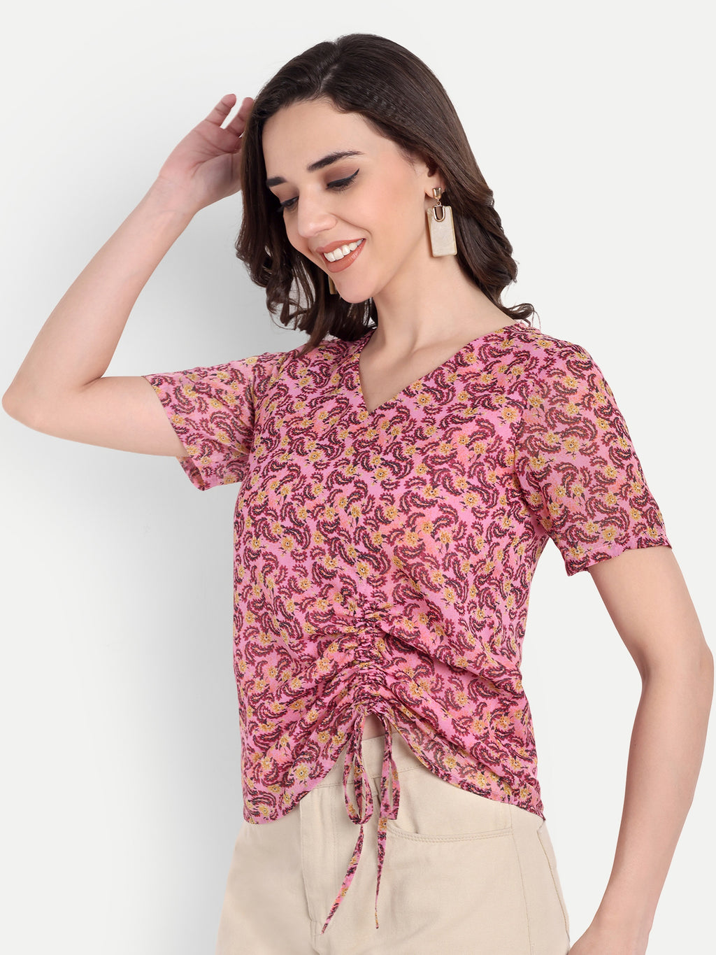FairLeaf Women's Pink Top with Button-Down | Elegant Summer Tunic for Casual, & Office Wear