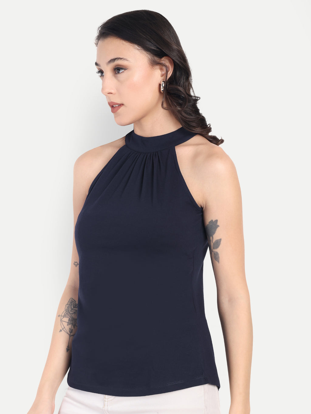 Women's Blue Halter Neck Sleeveless Top | Casual & Party Wear