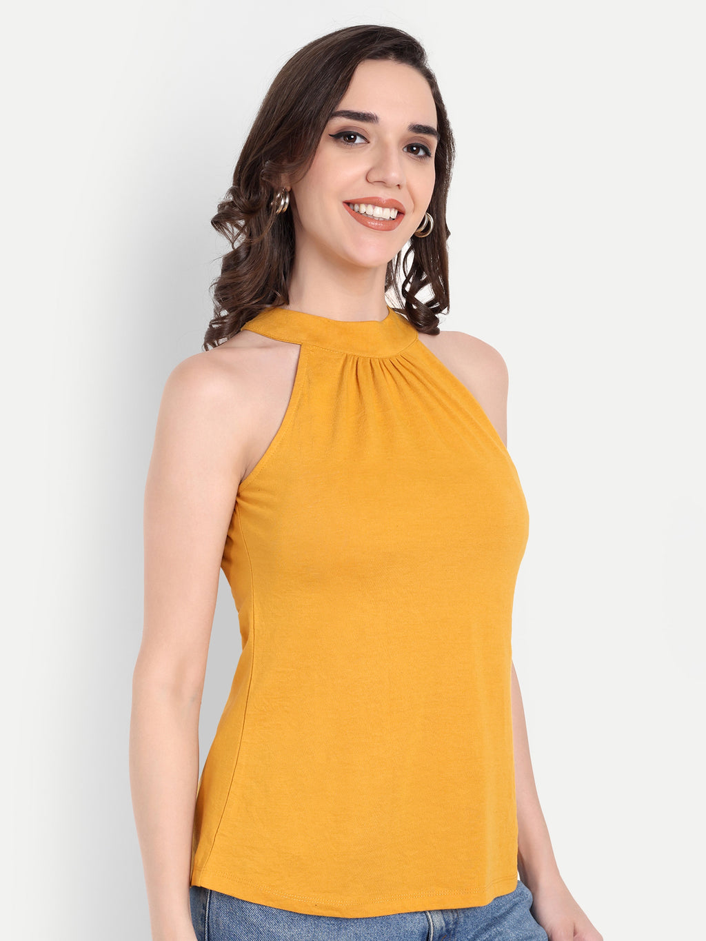 Women's Yellow Halter Neck Sleeveless Top | Casual & Party Wear