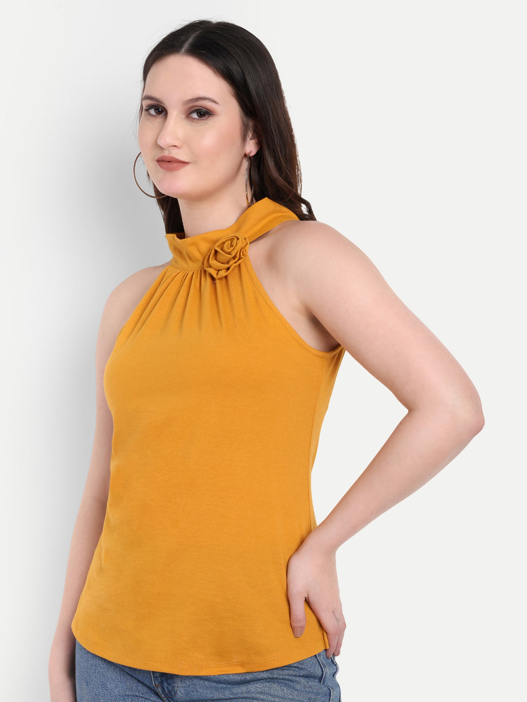 Women's orange Halter Neck Sleeveless Top | Casual & Party Wear