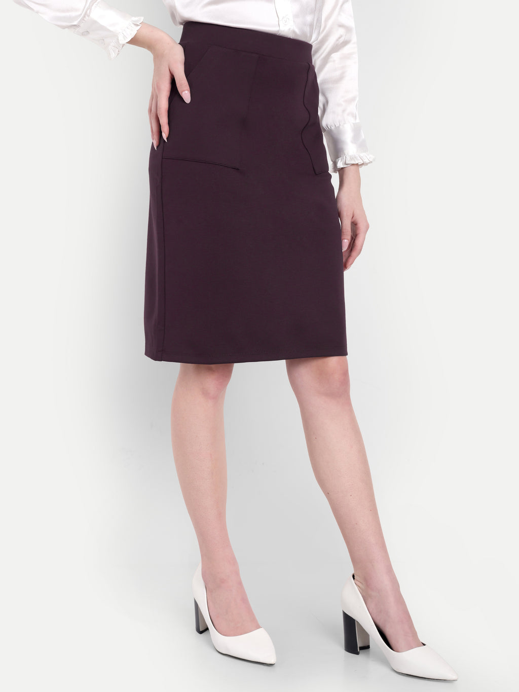 Women's Brown High-Waist Pencil Skirt – Taupe | Slim Fit | Office & Casual Wear