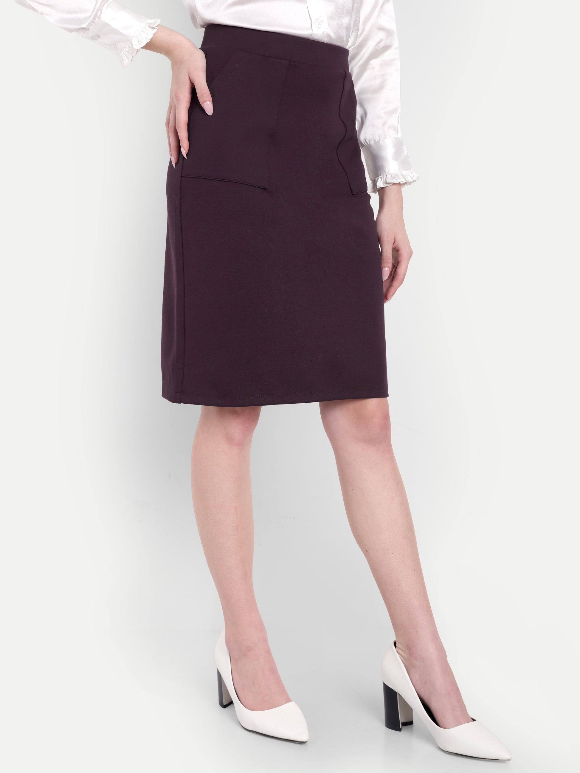 Women's Brown High-Waist Pencil Skirt – Taupe | Slim Fit | Office & Casual Wear