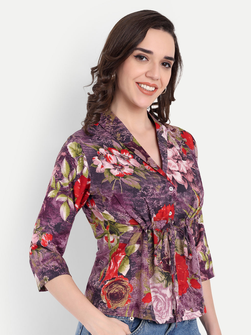 Women's Collar Top with Button – |100% Pure Cotton|Lightweight Relaxed Fit Floral Print – Stylish Casual Summer Western Wear