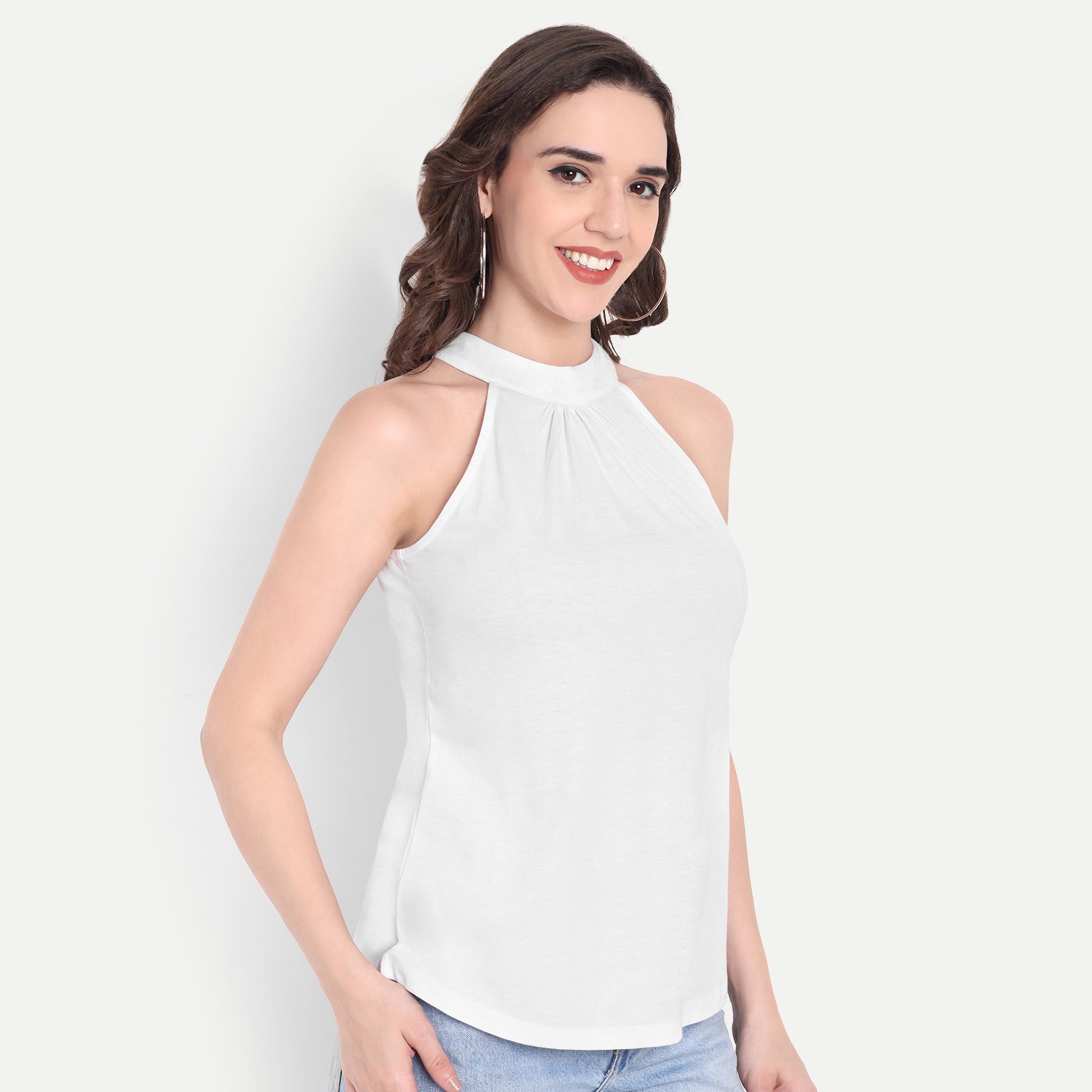 Women's White Halter Neck Sleeveless Top | Casual & Party Wear