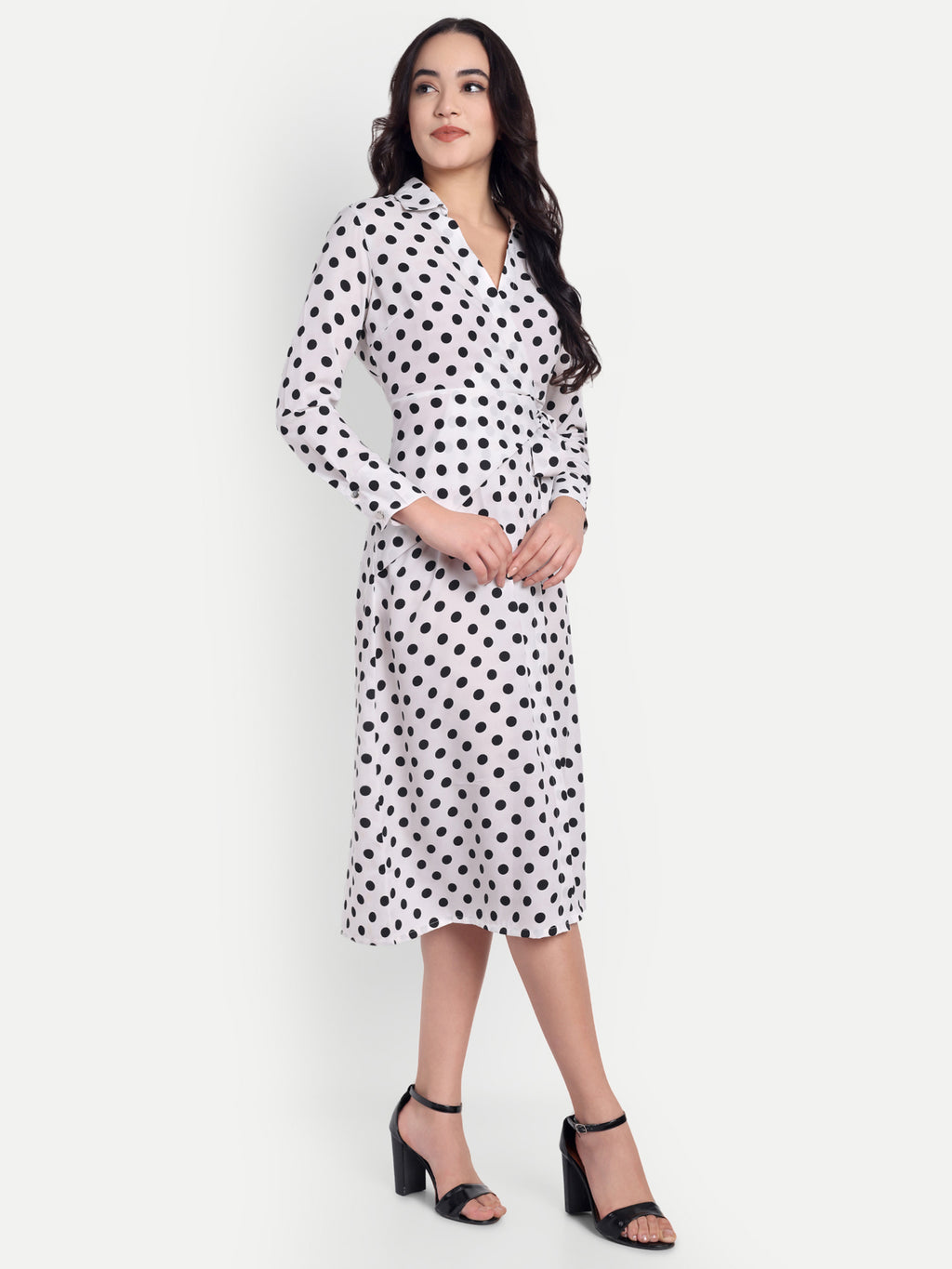 Women's  white and black Dress | Long Sleeve | Belt Tie Waist