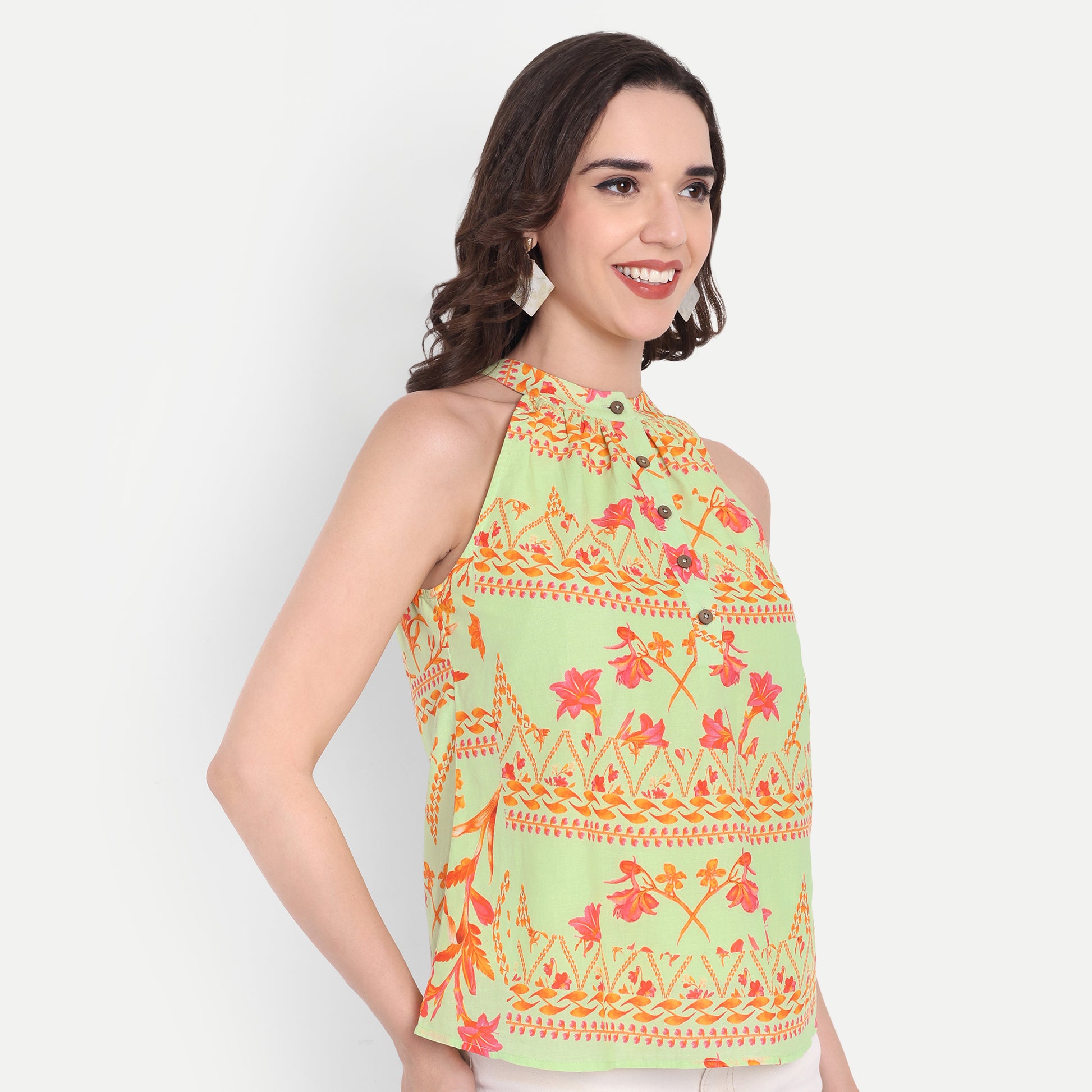 FairLeaf Women's Sleeveless Waist Top – |100% Pure Cotton|Lightweight Relaxed Fit with Abstract Paisley Print – Stylish Casual for Women