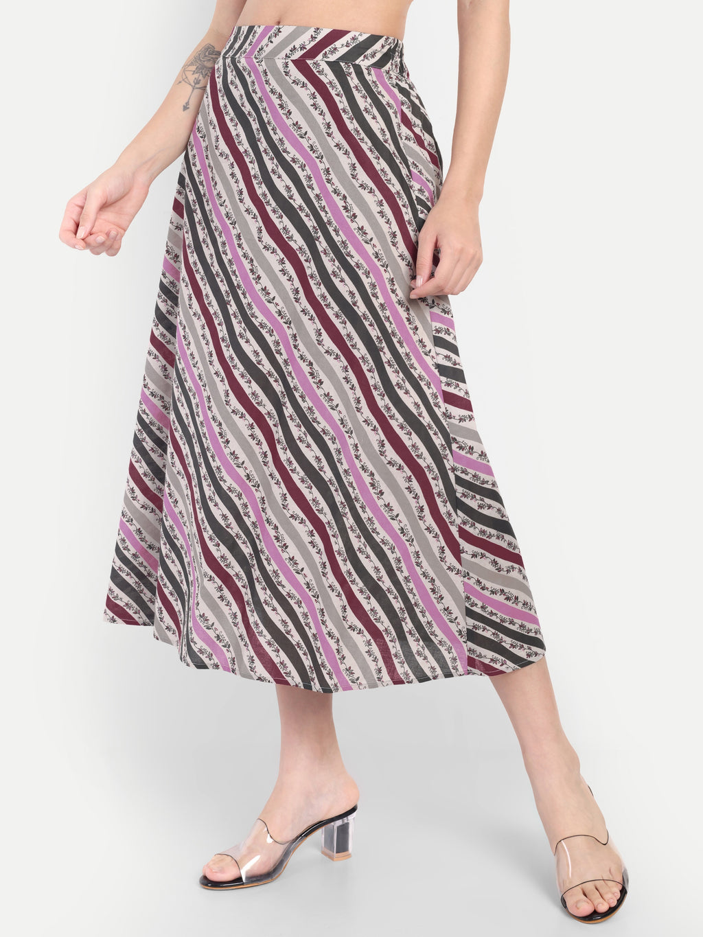 Women's Multicolor Striped A-Line Midi Skirt | Casual & Party Wear