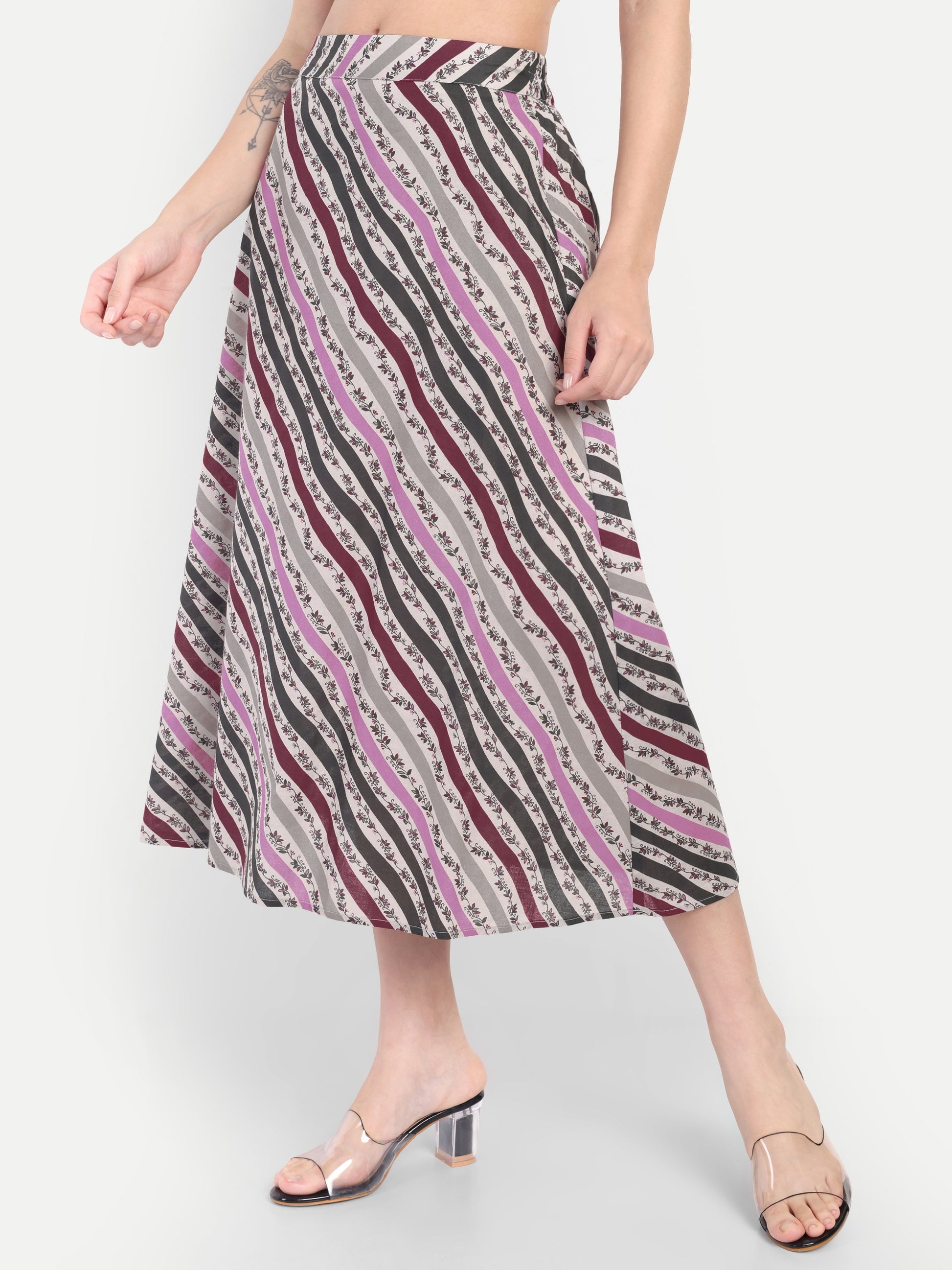 Women's Multicolor Striped A-Line Midi Skirt | Casual & Party Wear