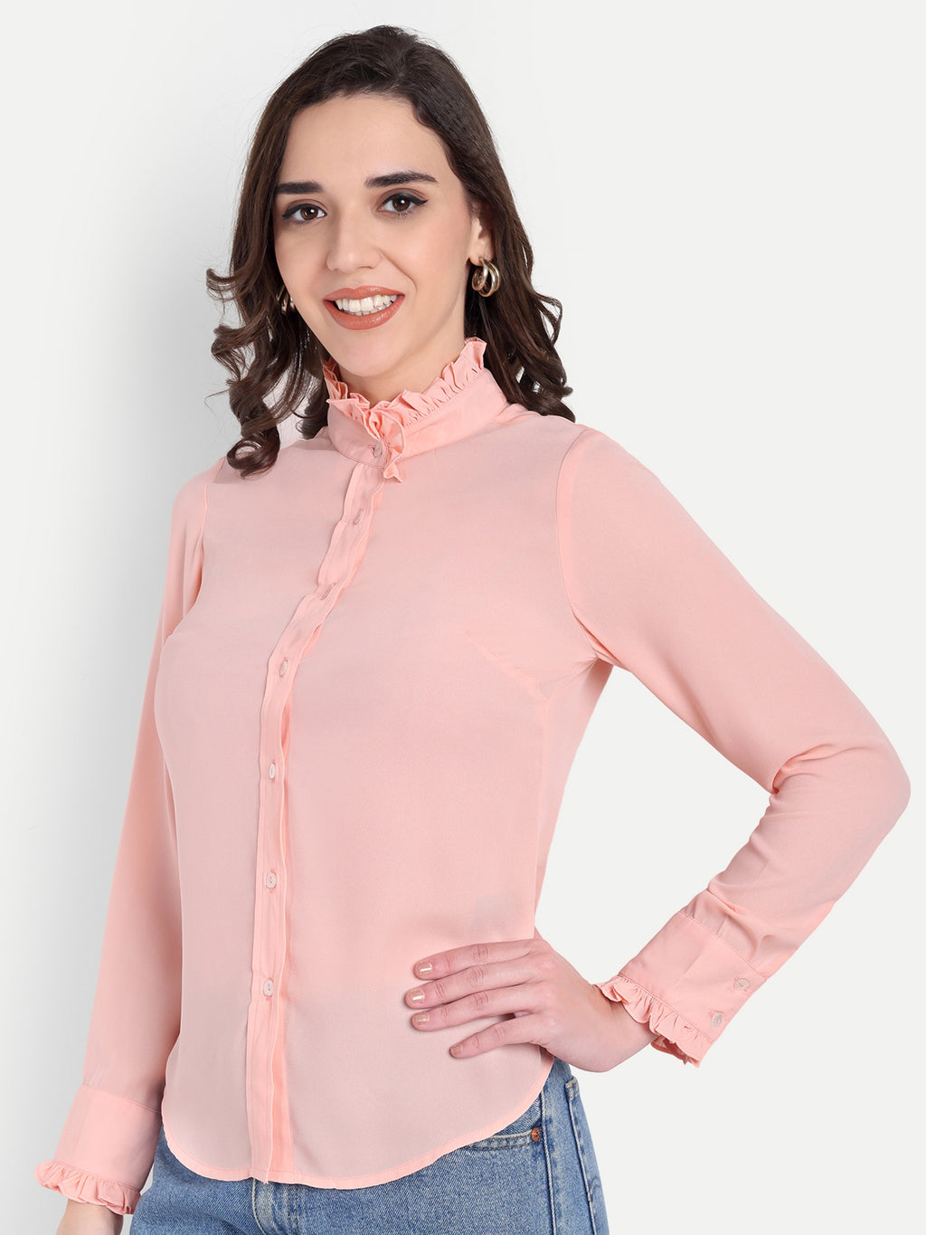 Women's Punk Ruffle Collar Shirt | Elegant Formal & Casual Top with Long Sleeves
