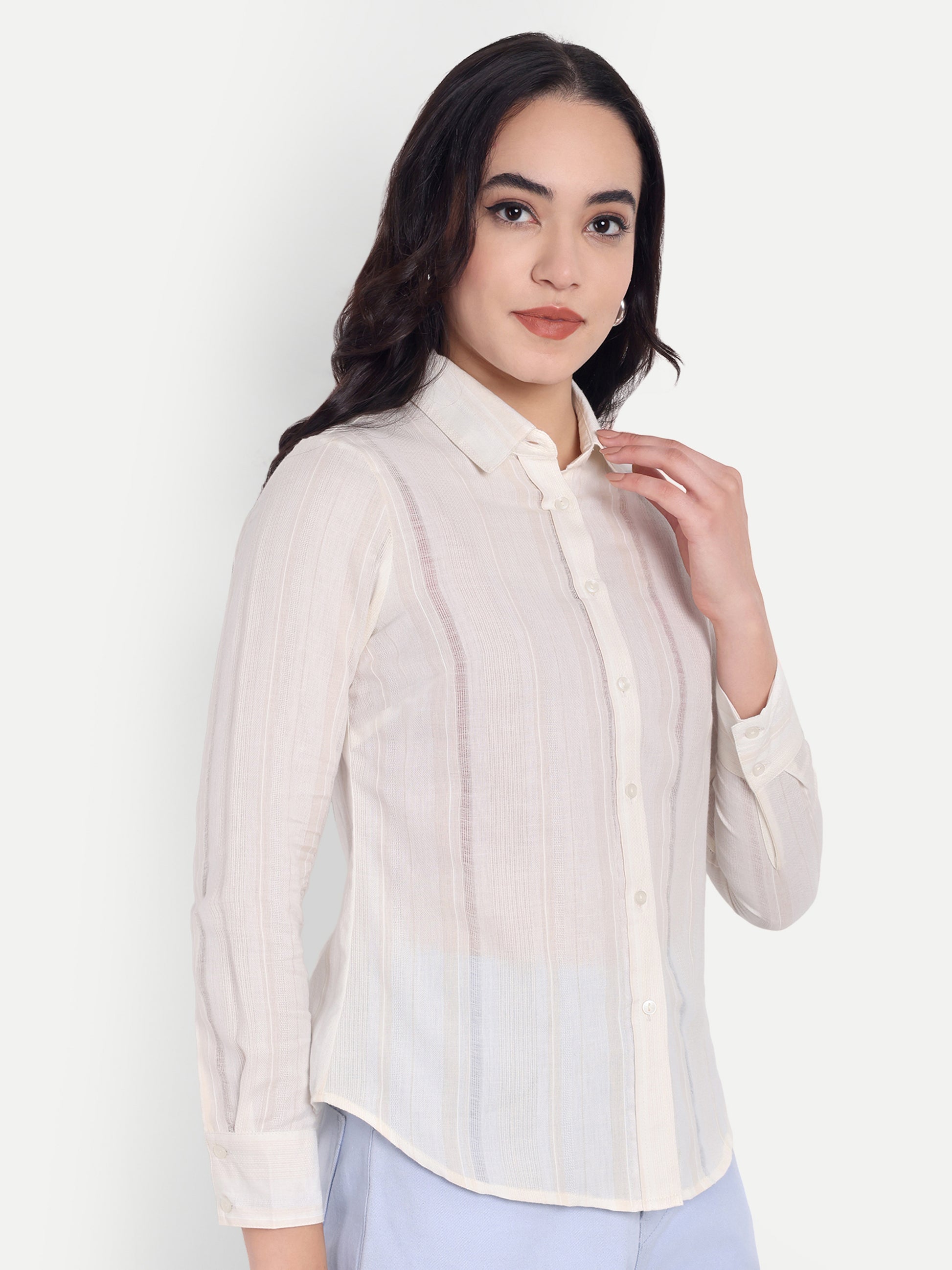 Women's White Sheer Button-Down Shirt with Long Sleeves | Elegant Office & Casual Wear