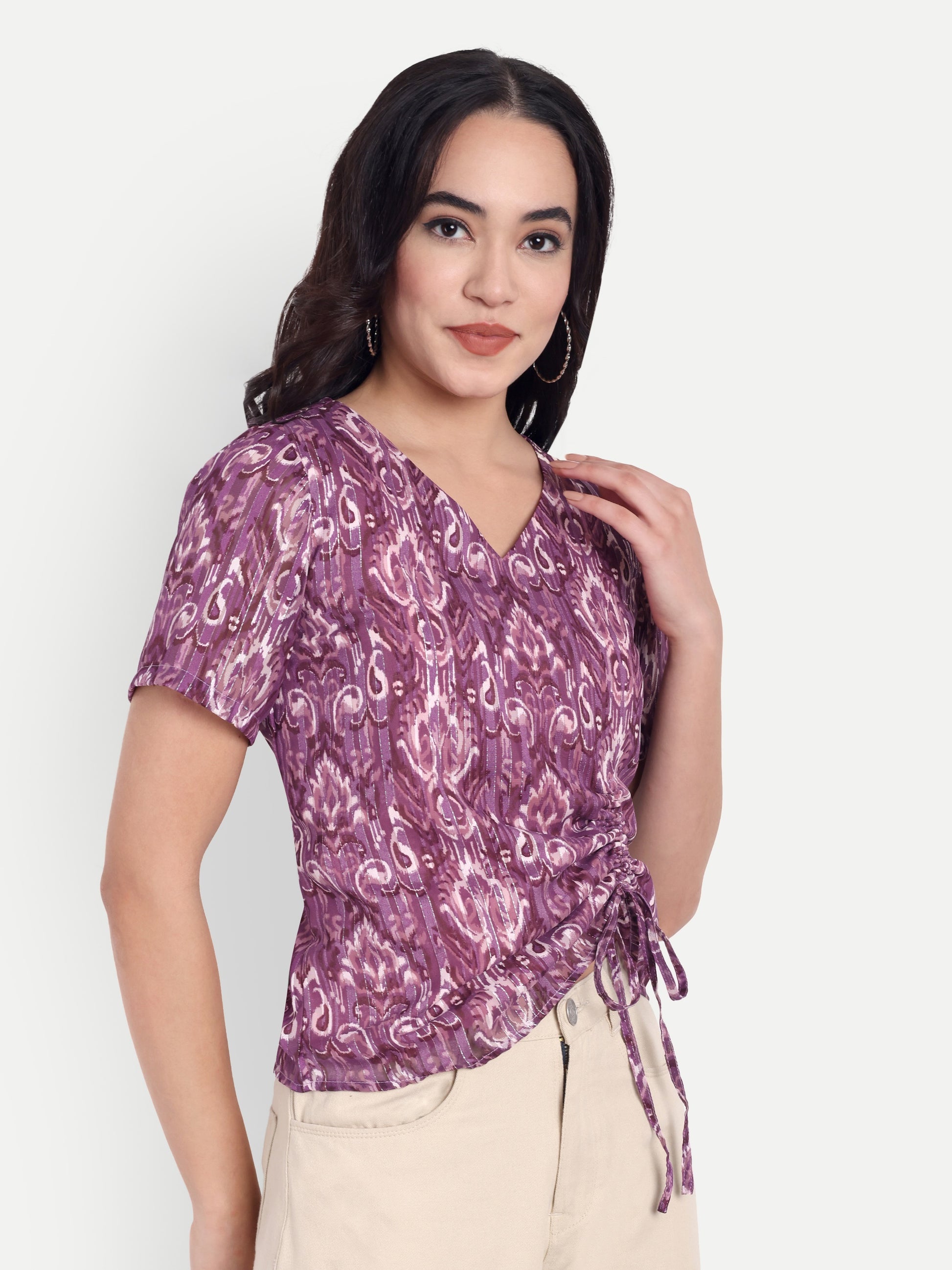 FairLeaf Women's V-Neck Short Sleeve Top – Lightweight Relaxed Fit  – Stylish Casual Summer Western Wear for Women