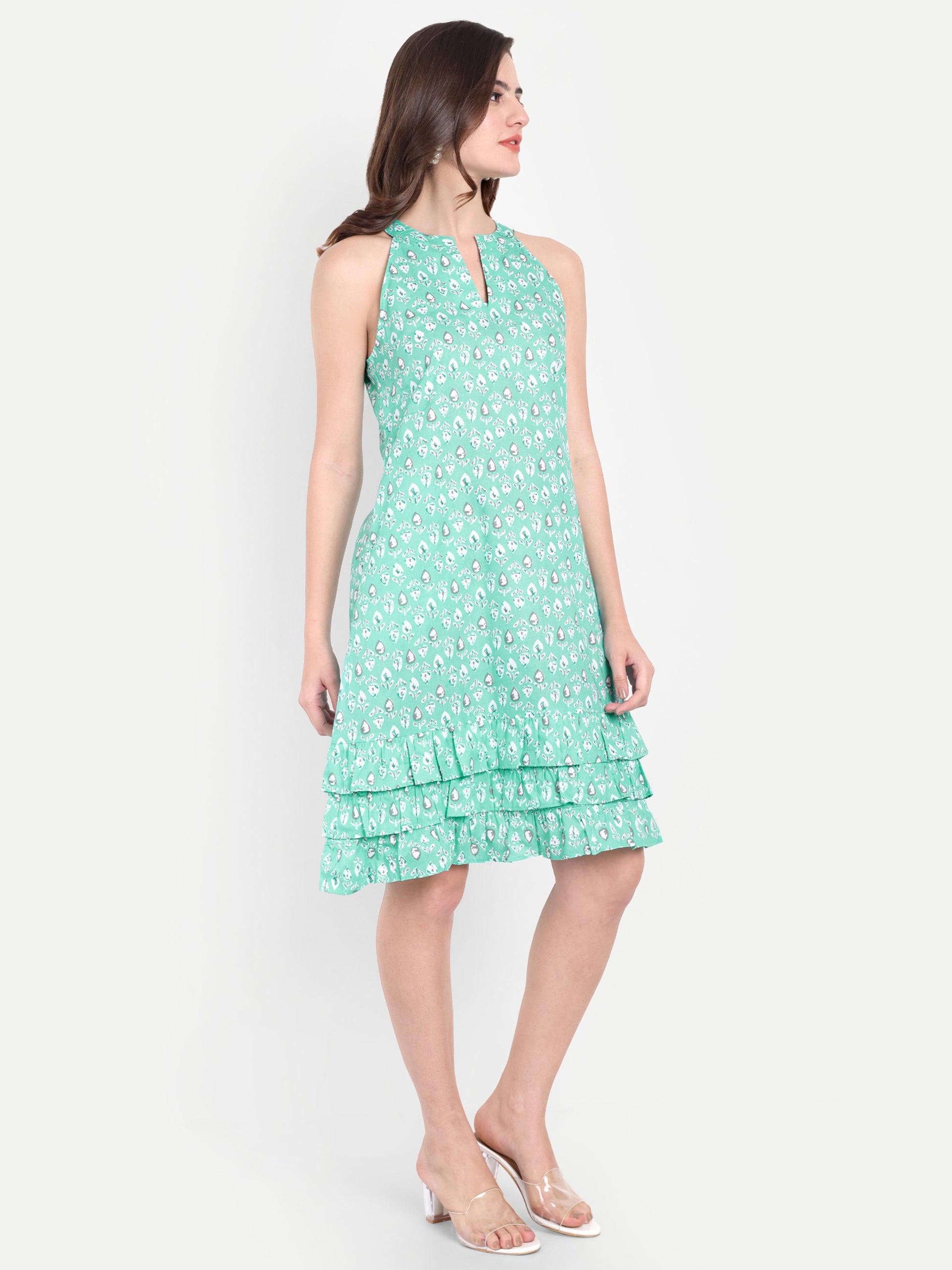 Women's  Sleeveless Halter Neck Dress | Tiered Hem | Summer Casual & Party Wear