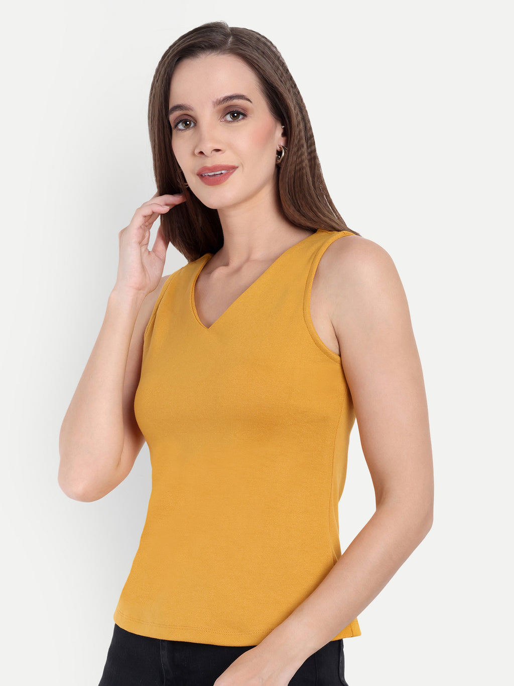 Women's Orange  V-Neck  Sleeveless Top | Casual & Party Wear