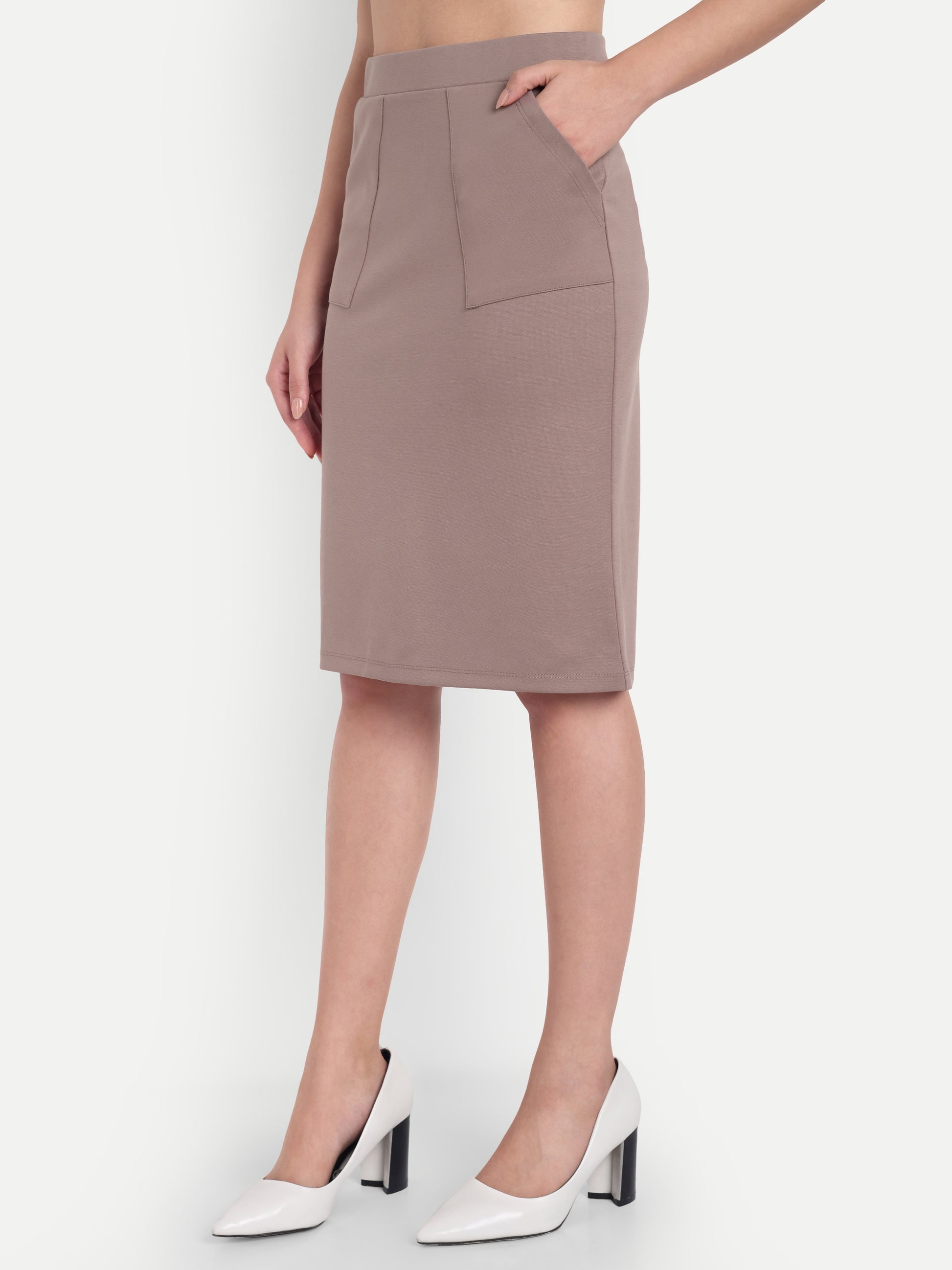Women's High-Waist Pencil Skirt – Taupe | Slim Fit | Office & Casual Wear