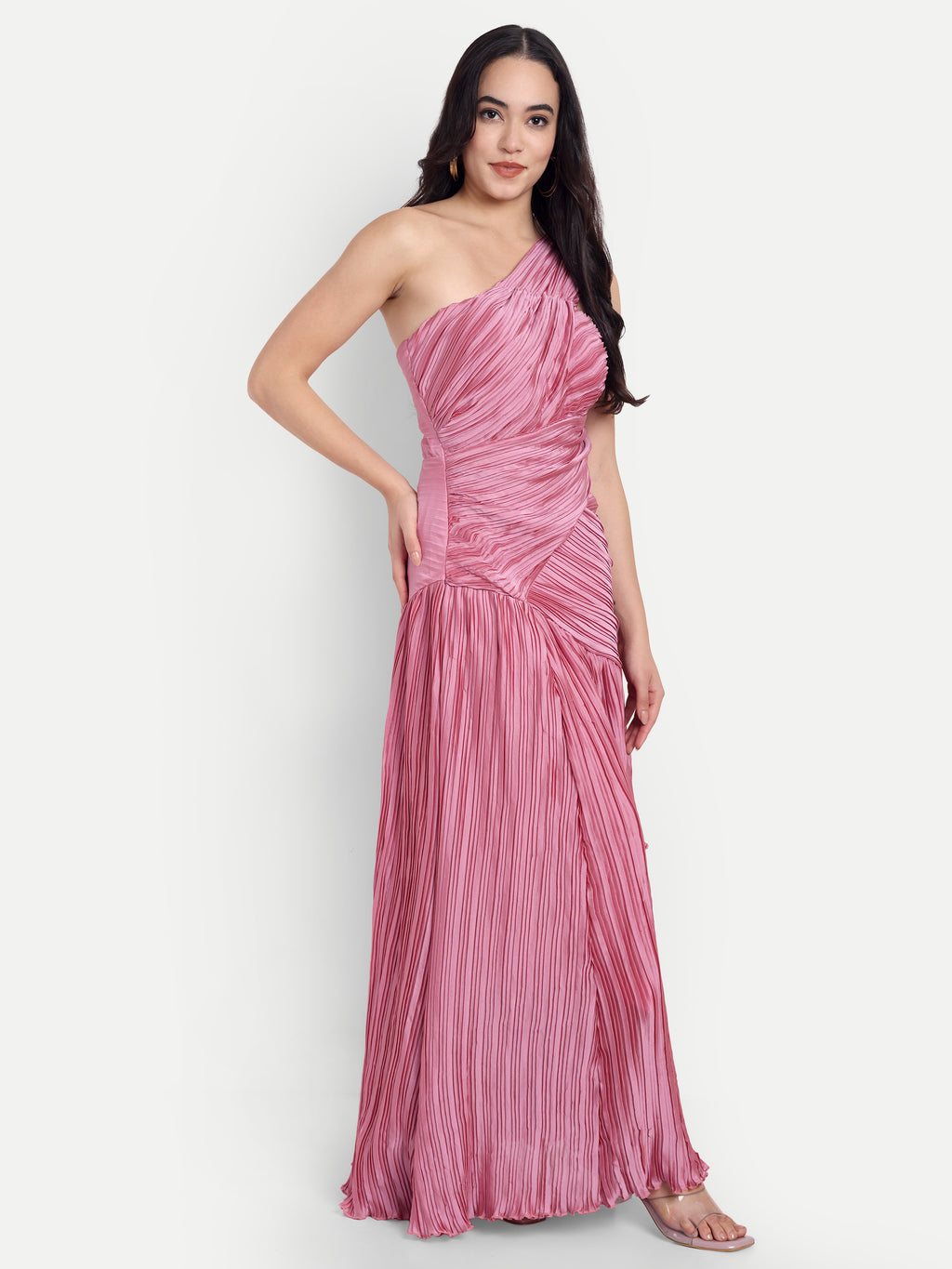 Women's One-Shoulder Pink Maxi Dress | Elegant Party & Casual Wear