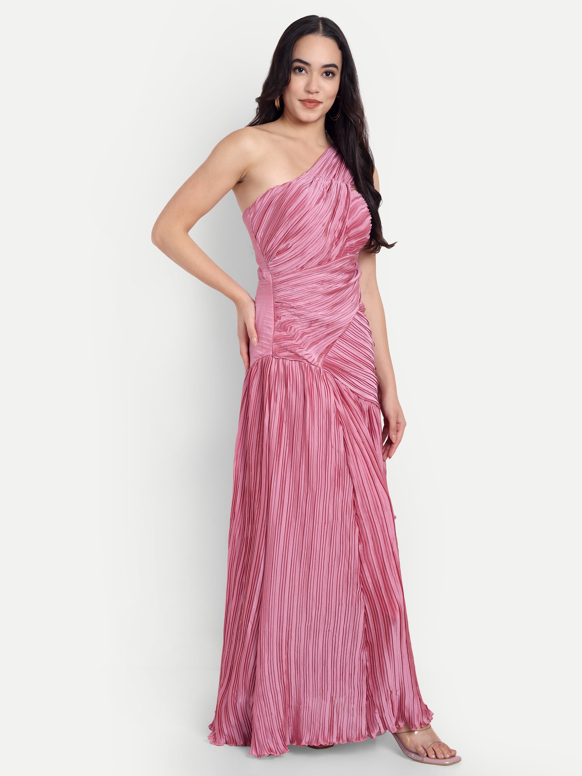 Women's One-Shoulder Pink Maxi Dress | Elegant Party & Casual Wear