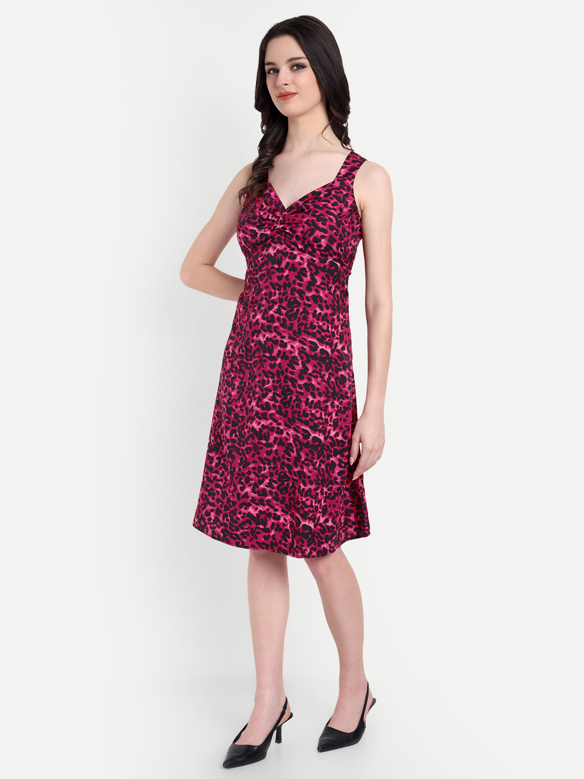 Women's Red Sleeveless A-Line Mini Dress | Elegant Textured Party Wear