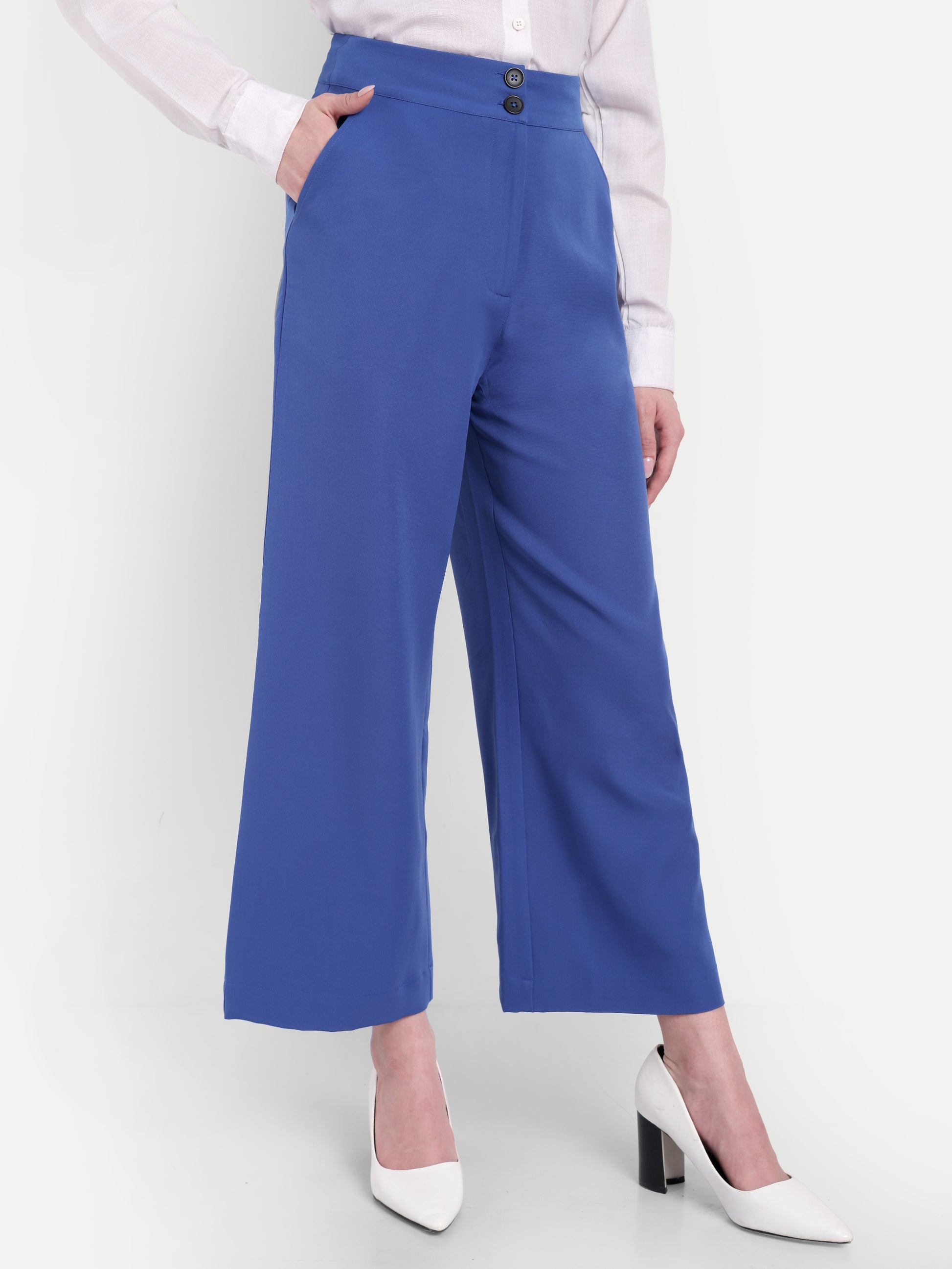 Women's Light Blue Wide-Leg Trousers – High Waist | Formal & Casual Wear | Comfort Fit