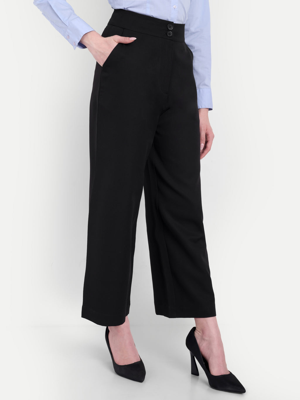 Women's Black Wide-Leg Trousers – High Waist | Formal & Casual Wear | Comfort Fit