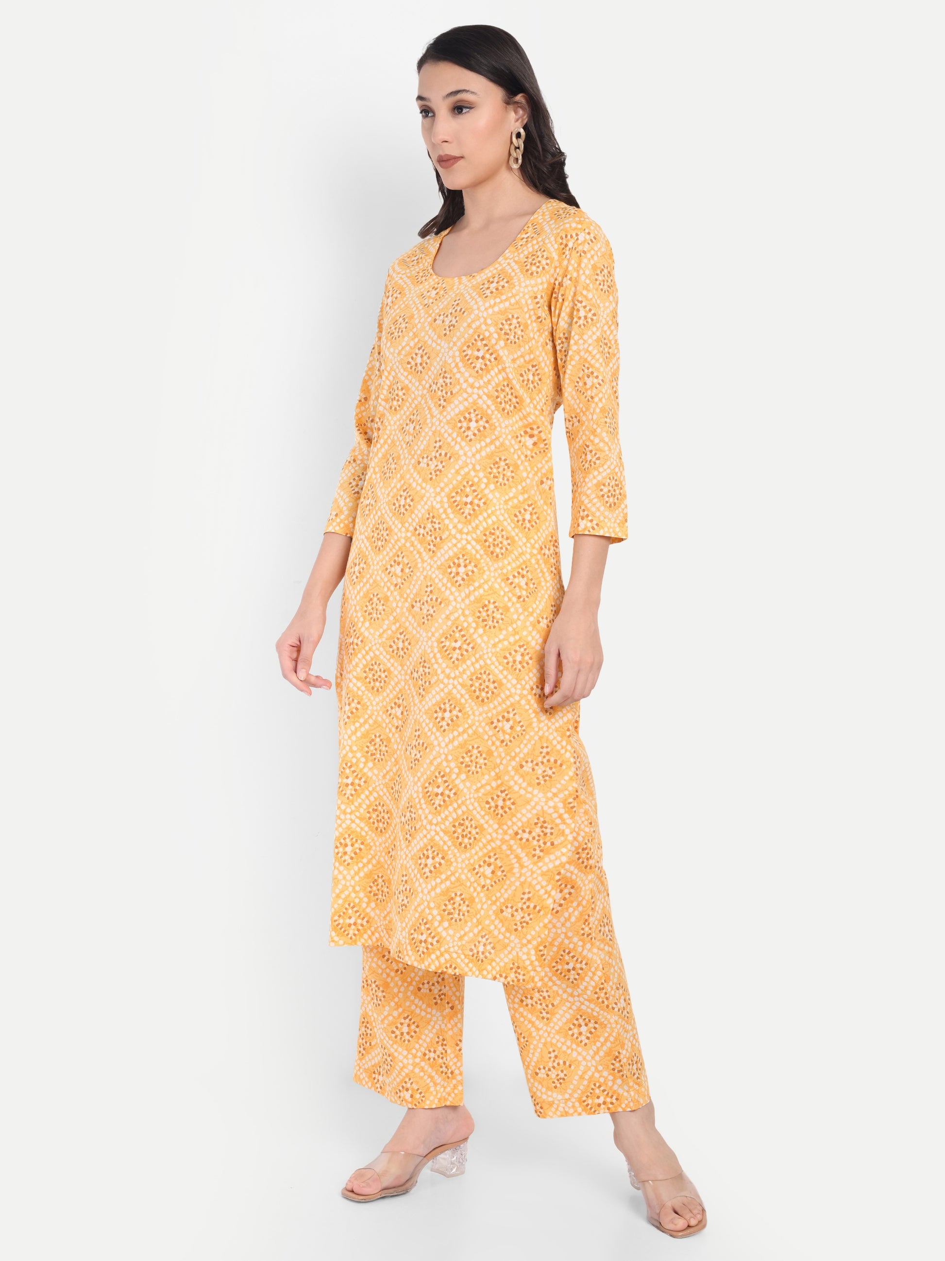 Women's yellow Floral Printed Kurta with Straight Pants | Cotton Blend | Ethnic Wear
