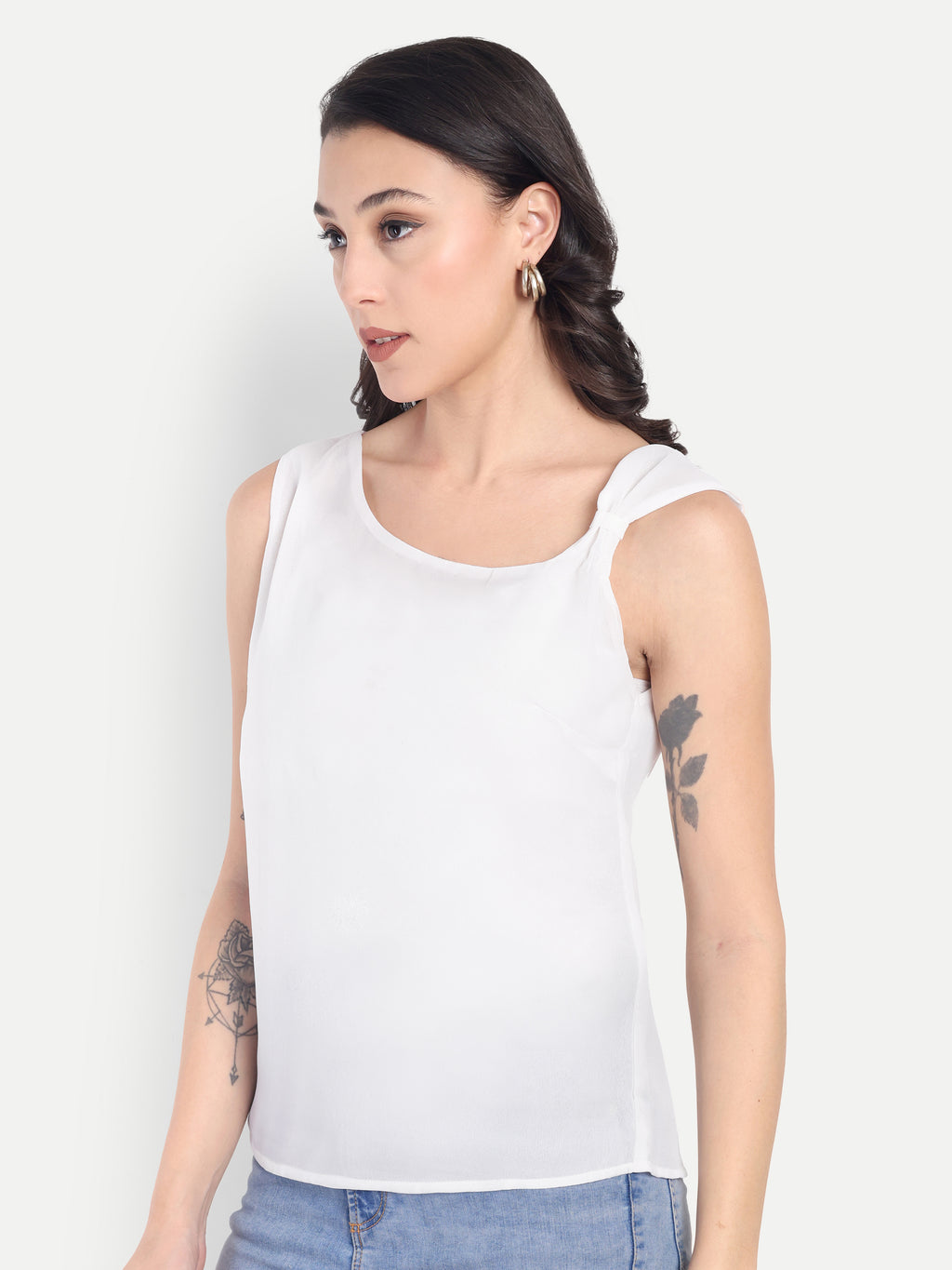 Women's white Sleeveless Top | Elegant Round Neck | Lightweight & Comfortable Casual Wear