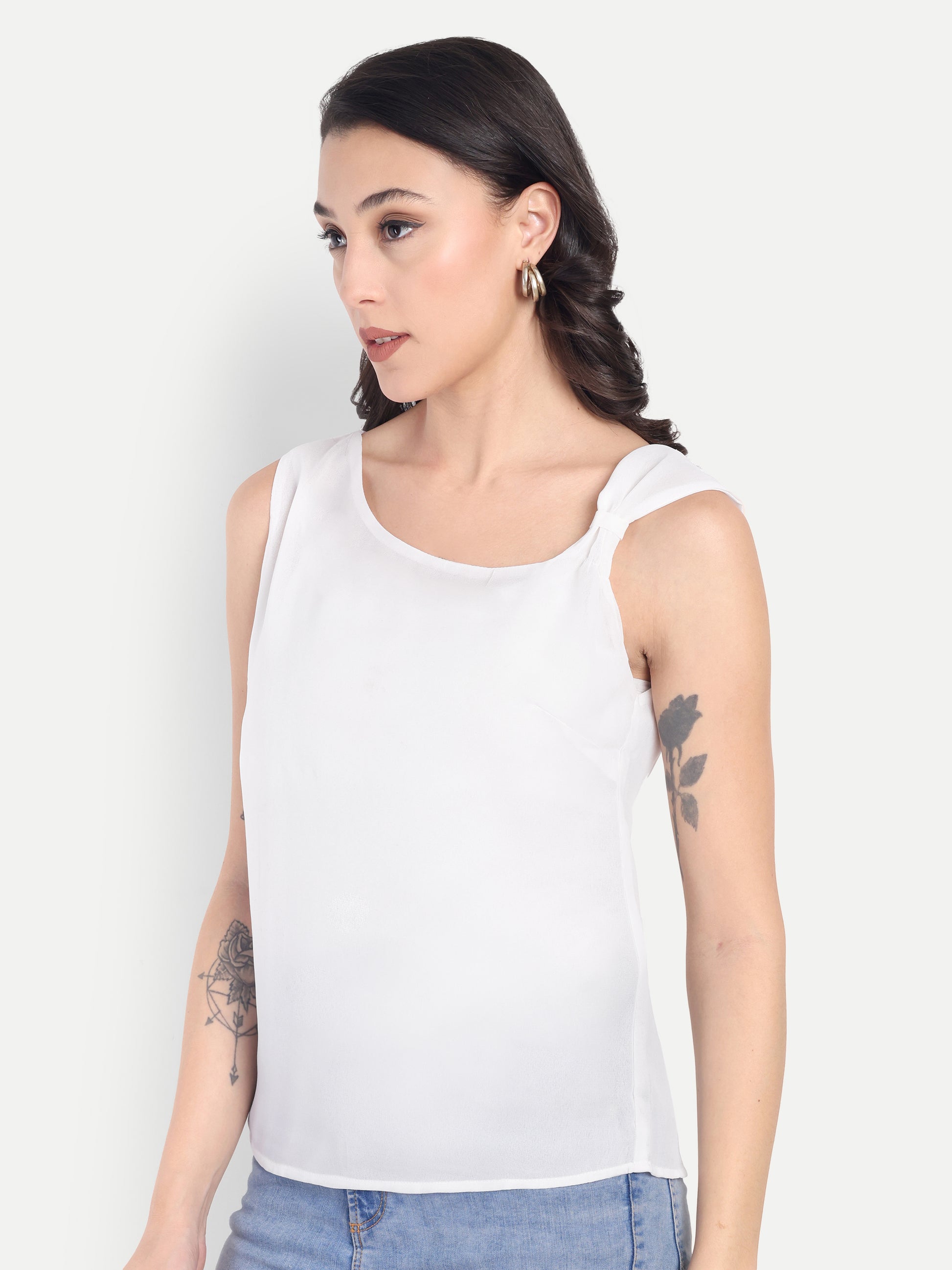 Women's white Sleeveless Top | Elegant Round Neck | Lightweight & Comfortable Casual Wear