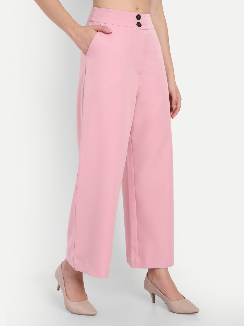 Women's Pink Wide-Leg Trousers – High Waist | Formal & Casual Wear | Comfort Fit