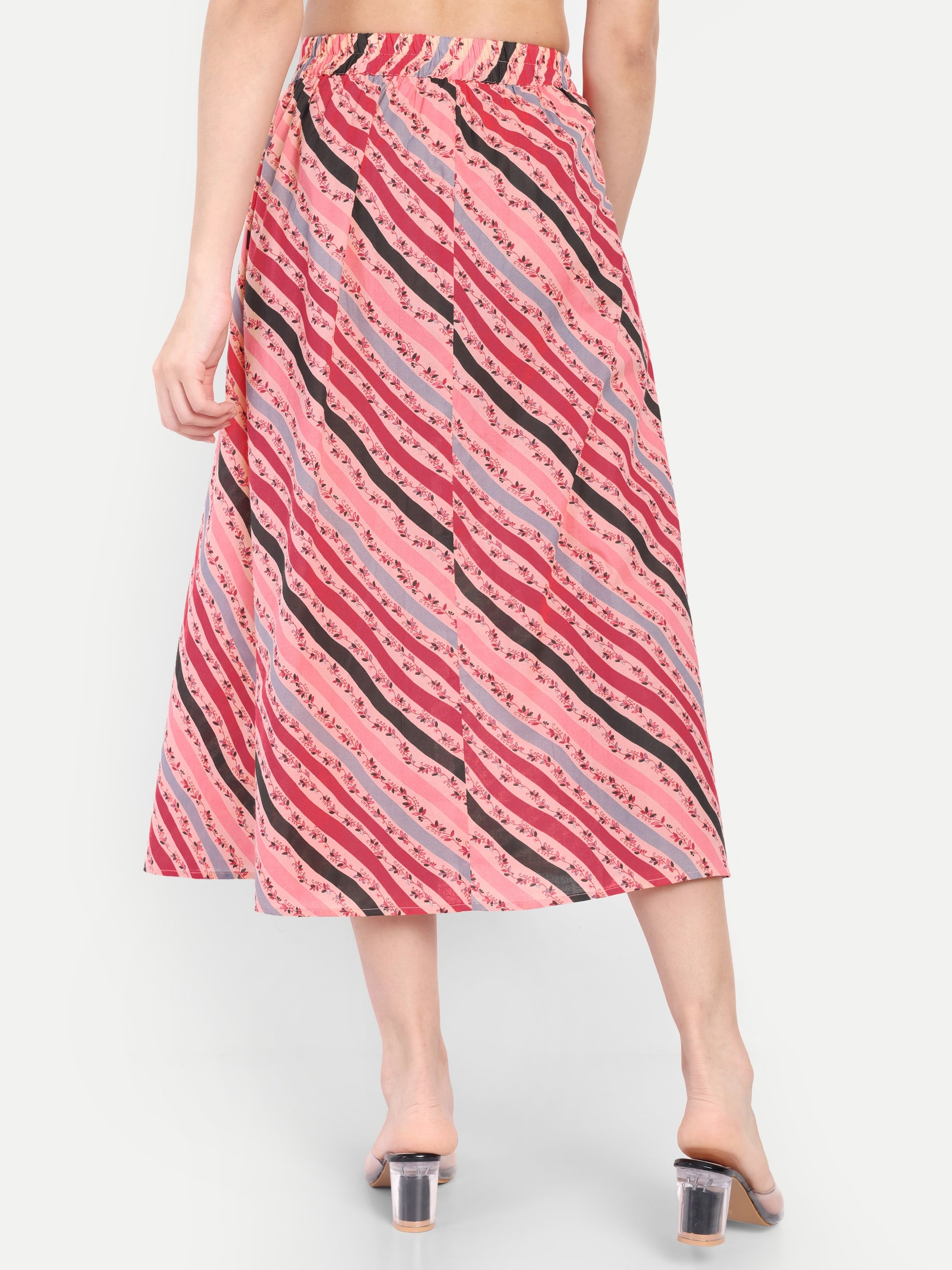 Women's Pink Striped A-Line Midi Skirt | Casual & Party Wear