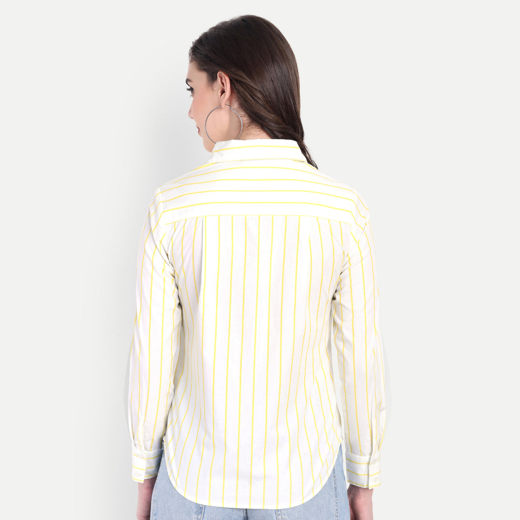 Women's White & Yellow Striped Button-Down Shirt – Long Sleeve | Casual & Office Wear