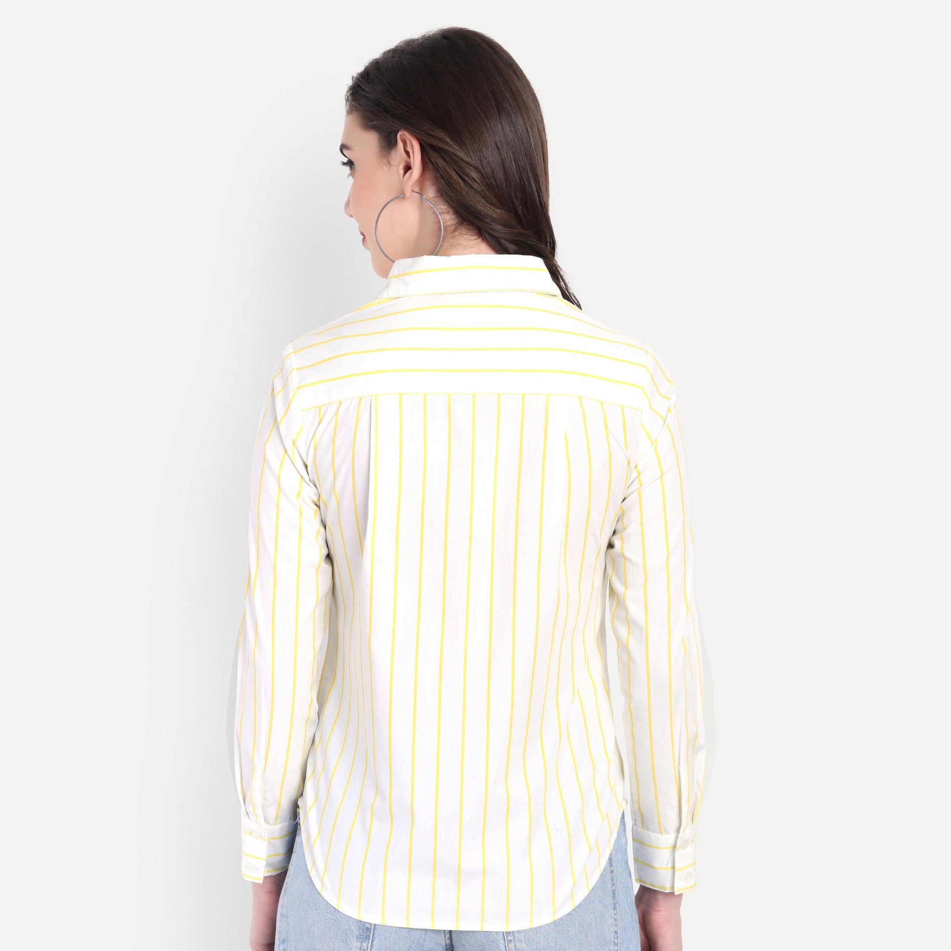 Women's White & Yellow Striped Button-Down Shirt – Long Sleeve | Casual & Office Wear