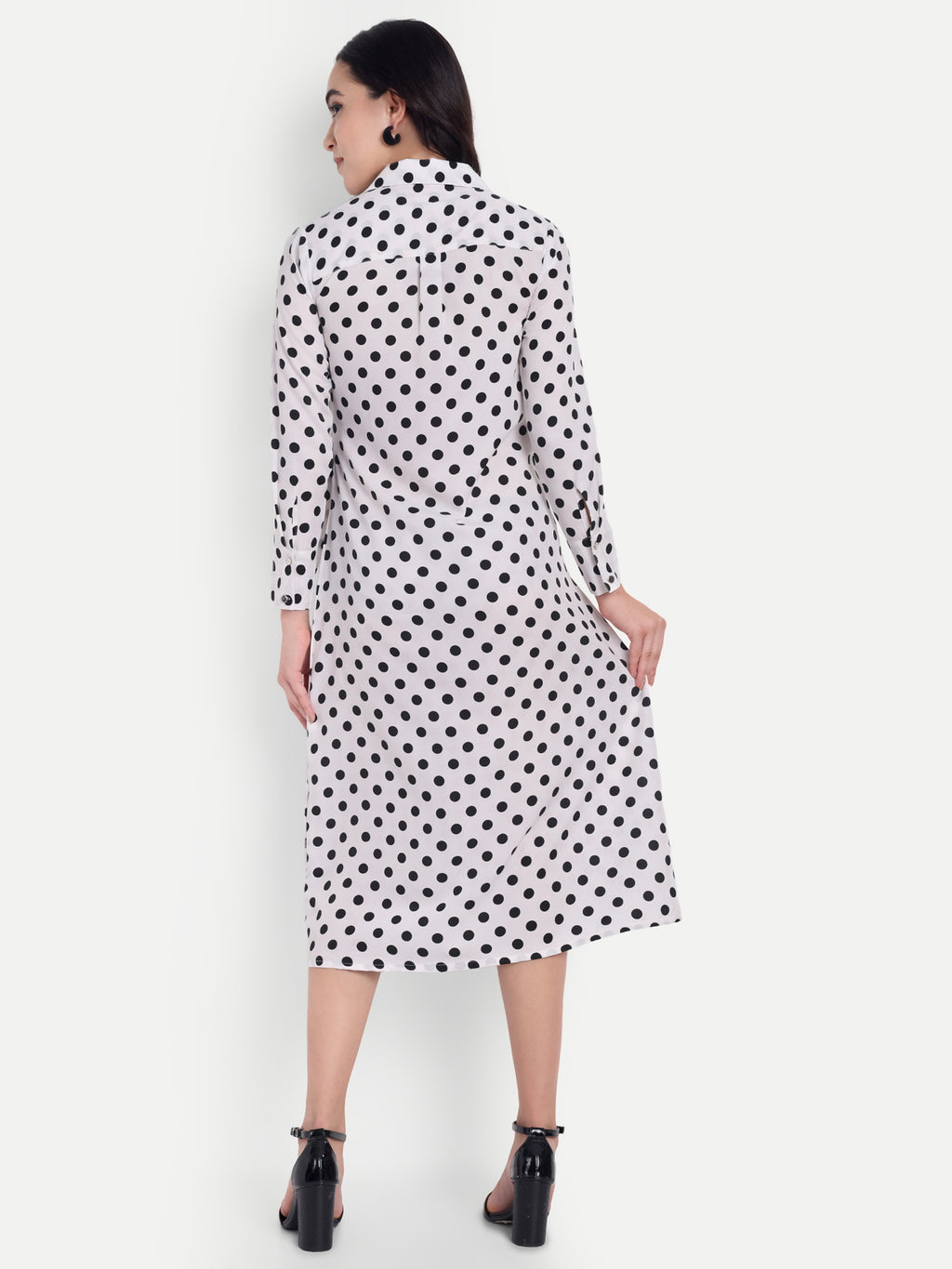 Women's  white and black Dress | Long Sleeve | Belt Tie Waist