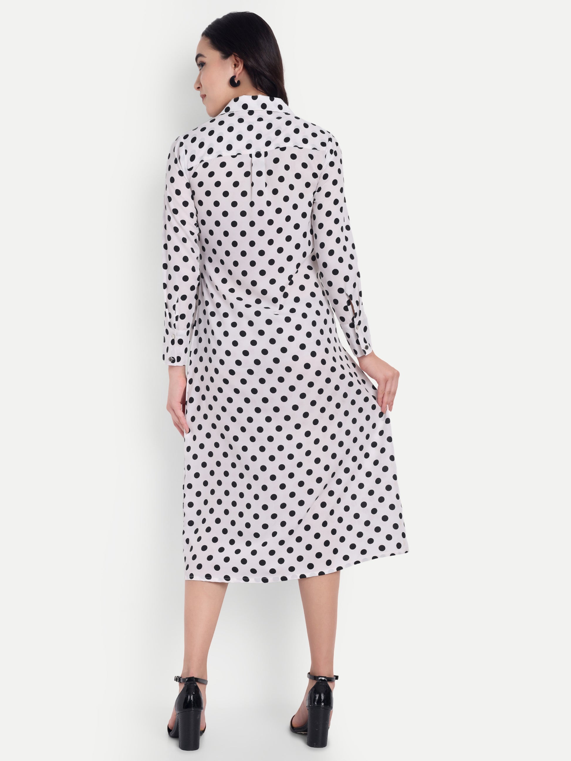 Women's  white and black Dress | Long Sleeve | Belt Tie Waist