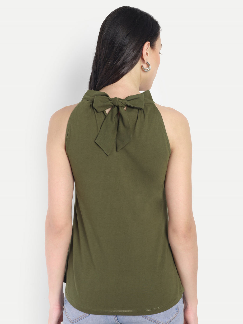 Women's Olive Halter Neck Sleeveless Top | Casual & Party Wear