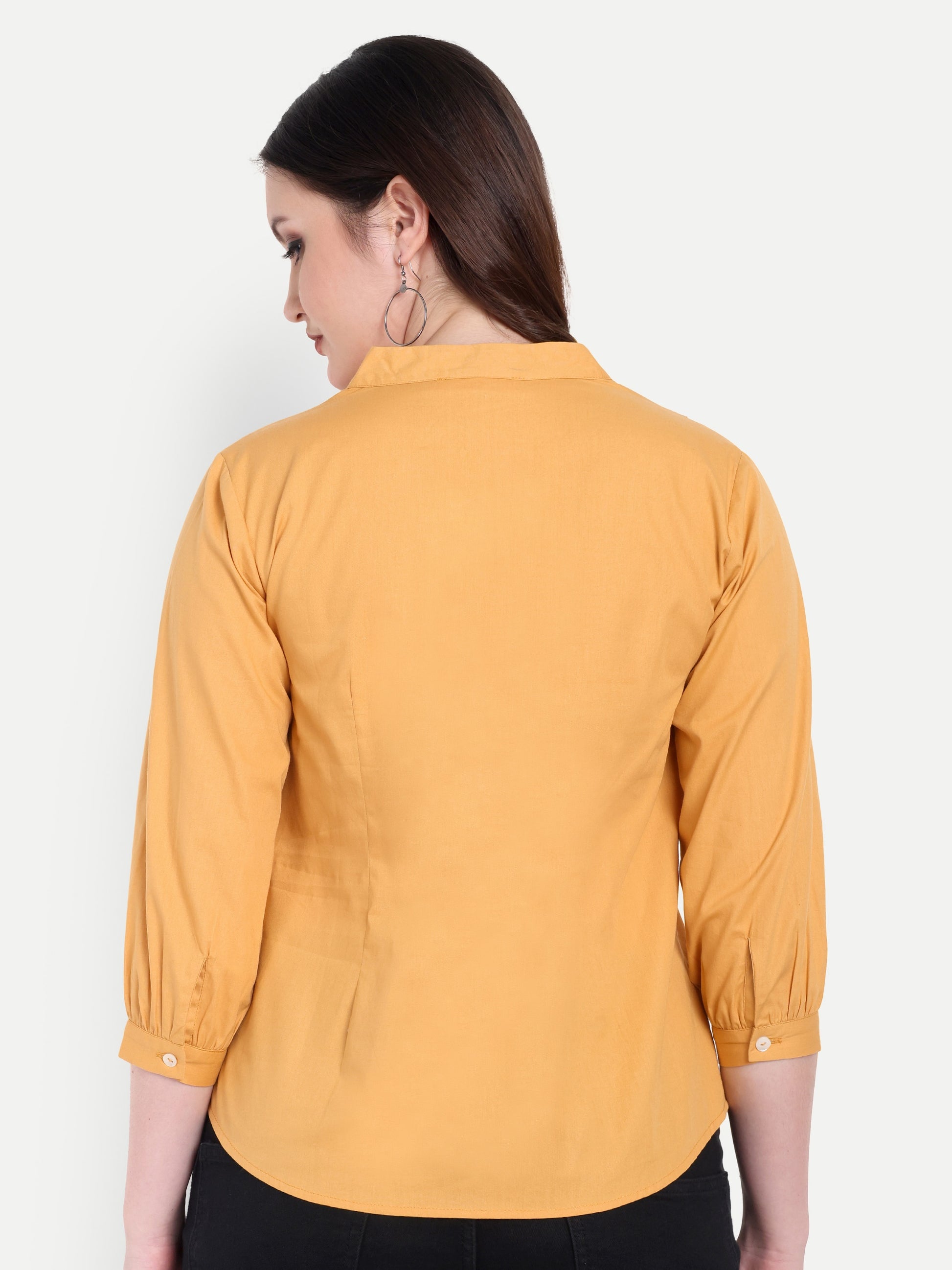 Women's Orange V-Neck 3/4 Sleeve Top | Lightweight Cotton Blend | Elegant Everyday Wear