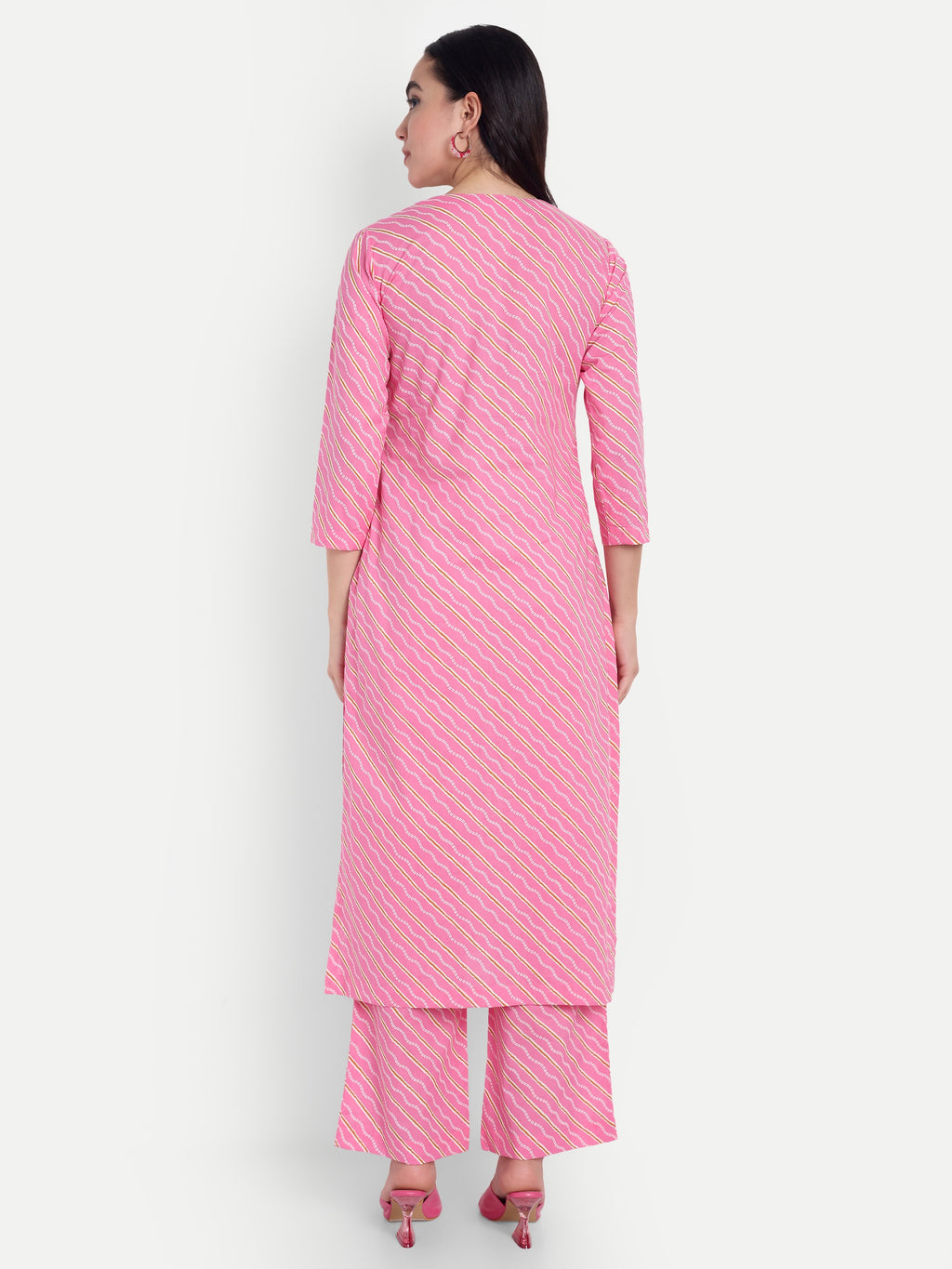 Women's Pink And White Printed Kurta with Straight Pants | Cotton Blend | Ethnic Wear