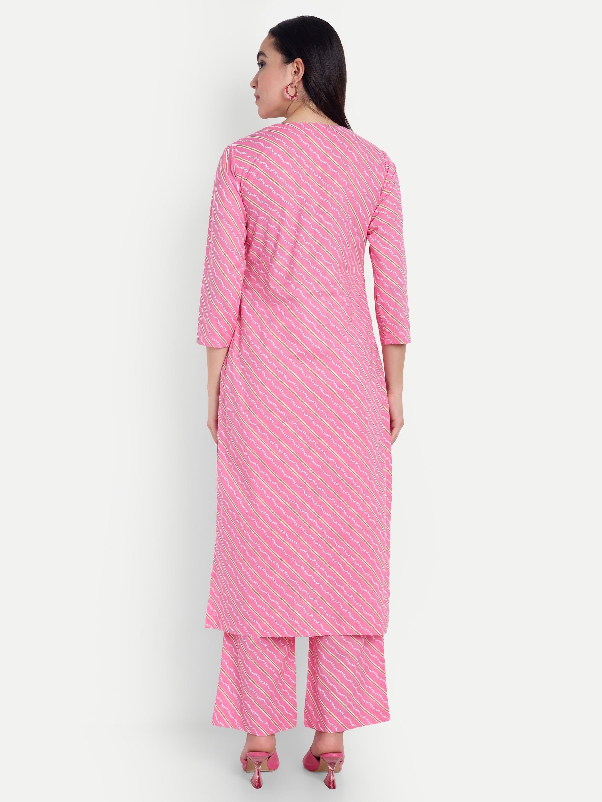 Women's Pink And White Printed Kurta with Straight Pants | Cotton Blend | Ethnic Wear