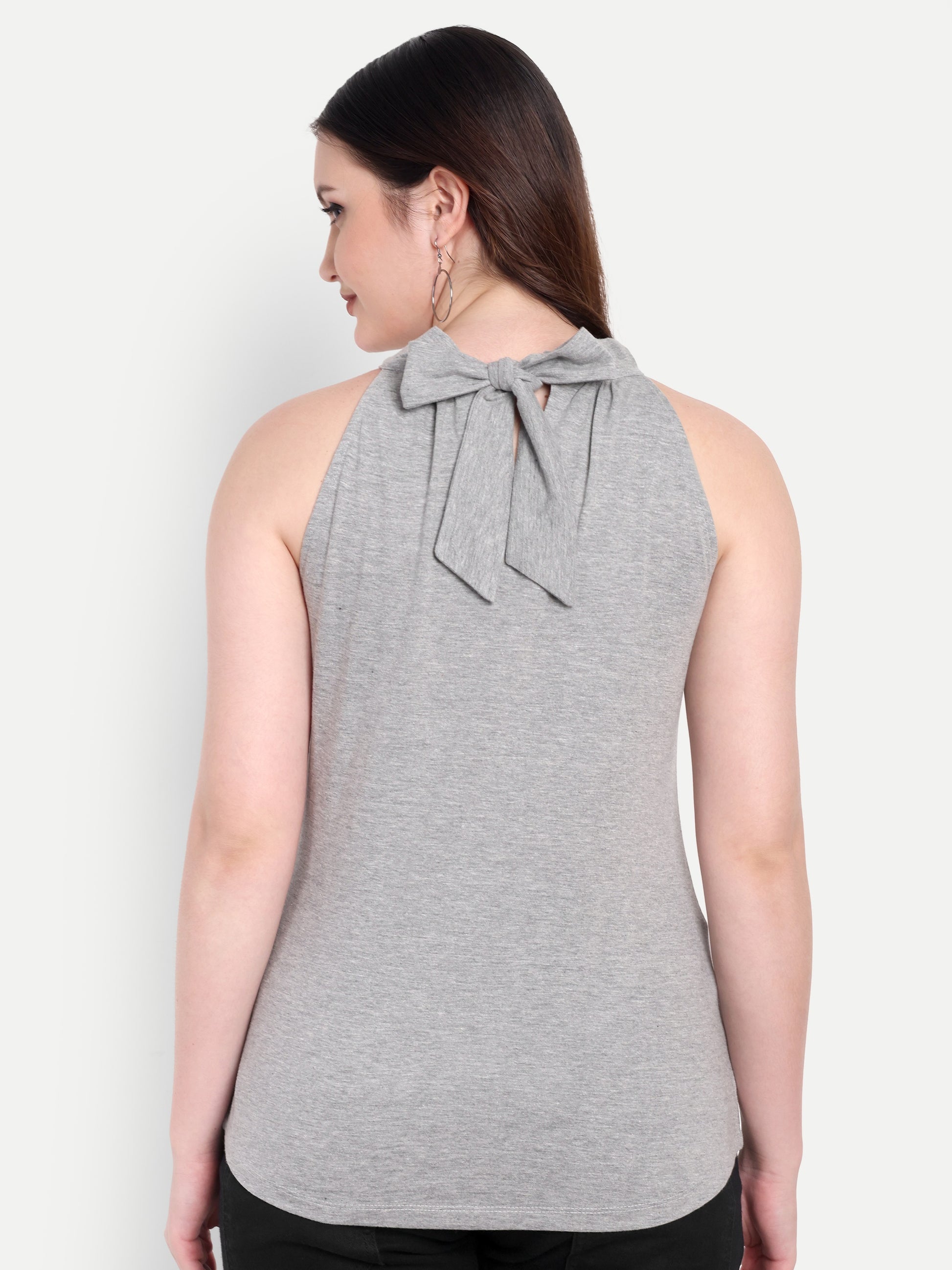 Women's Grey Floral Halter Neck Sleeveless Top | Casual & Party Wear