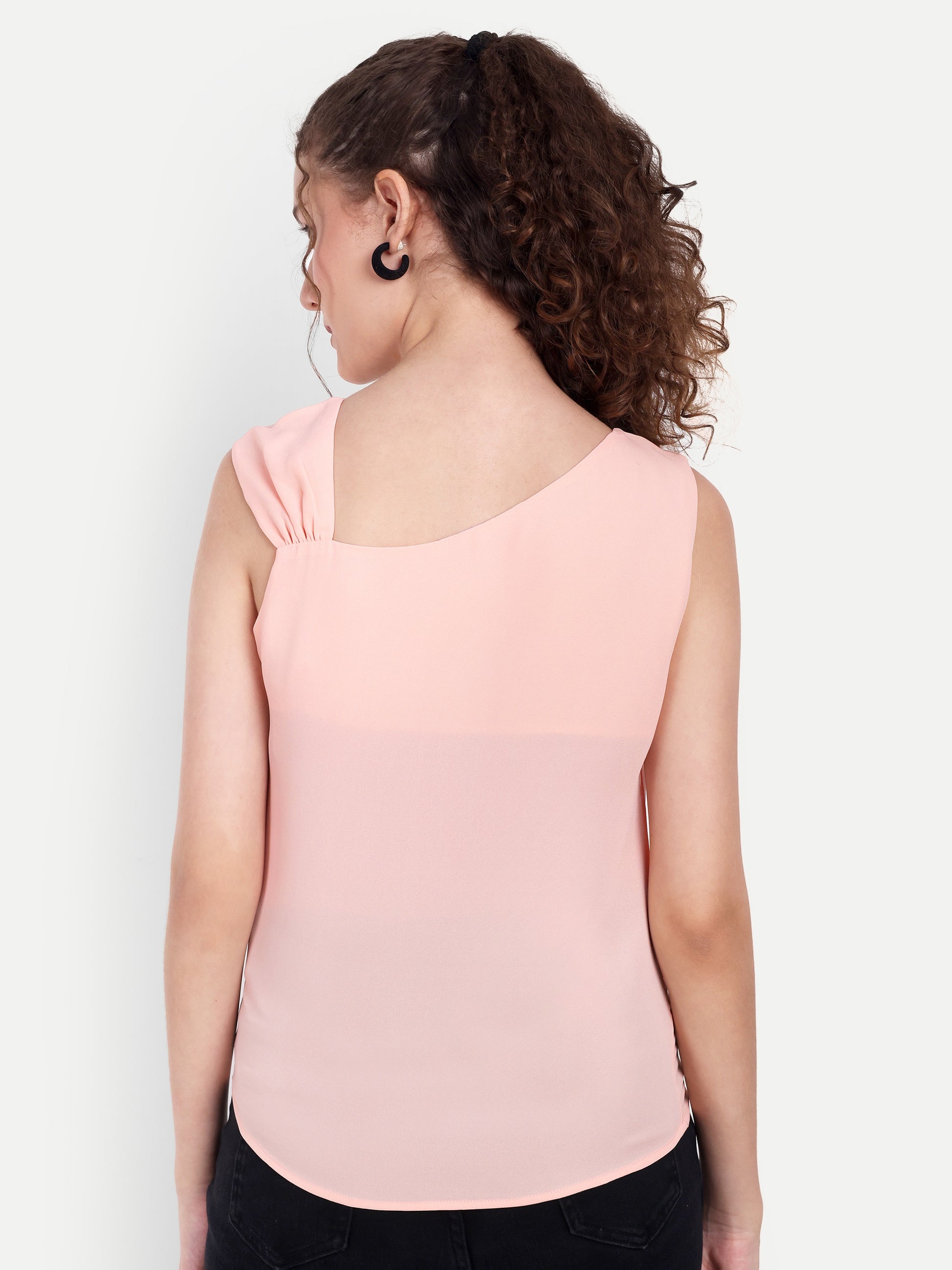 Women's Peach Sleeveless Top | Elegant Round Neck | Lightweight & Comfortable Casual Wear