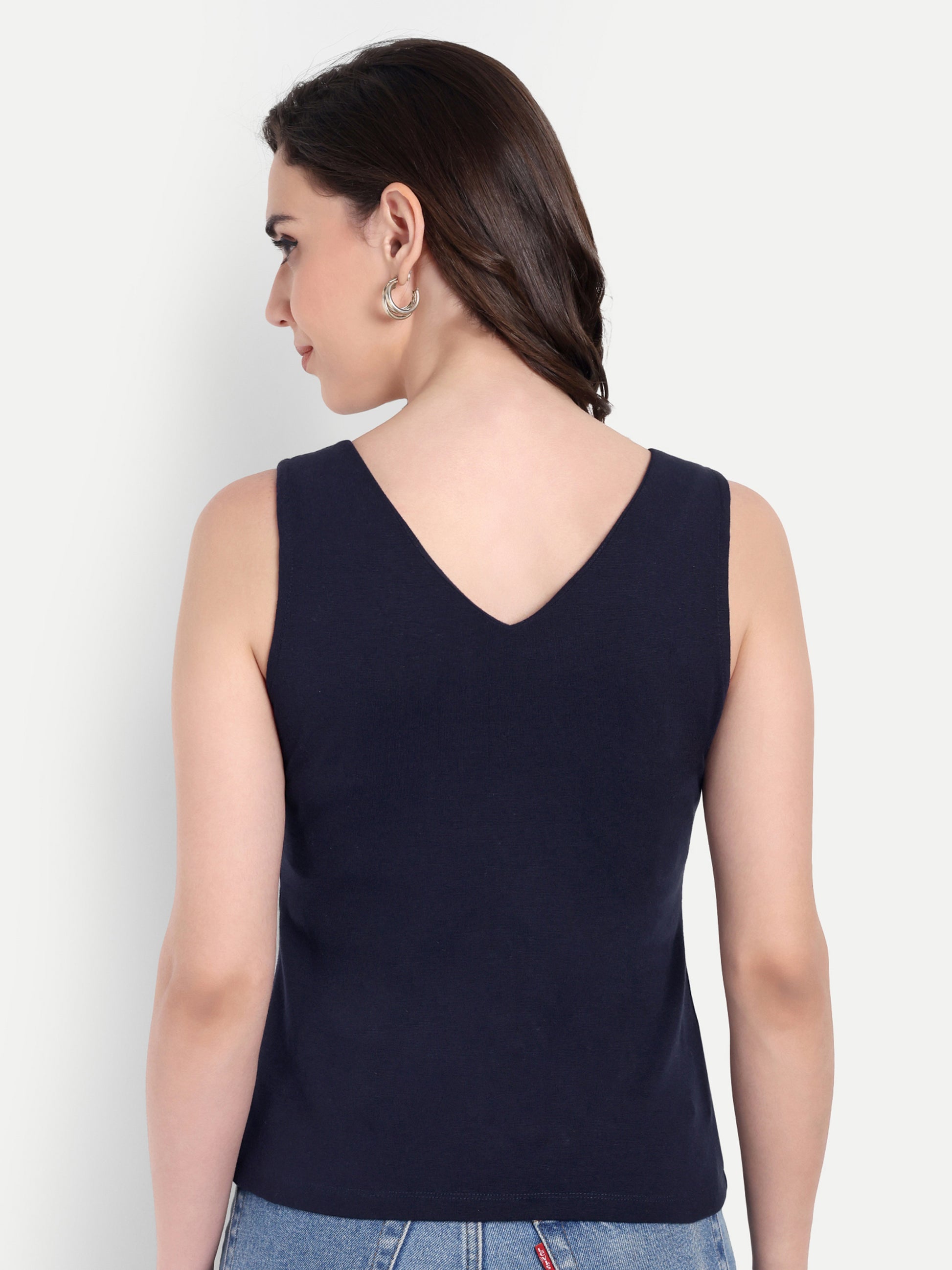 Women's Black Blue V-Neck  Sleeveless Top | Casual & Party Wear