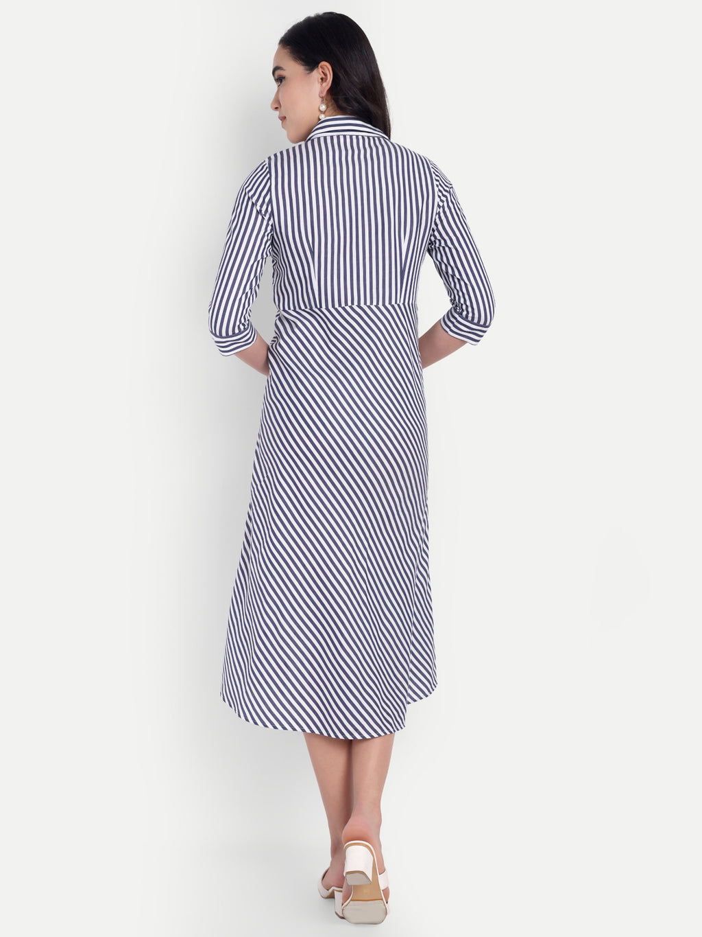 Women's Black and White Striped Knee-Length Dress | Front Knot Detail | Casual & Party Wear
