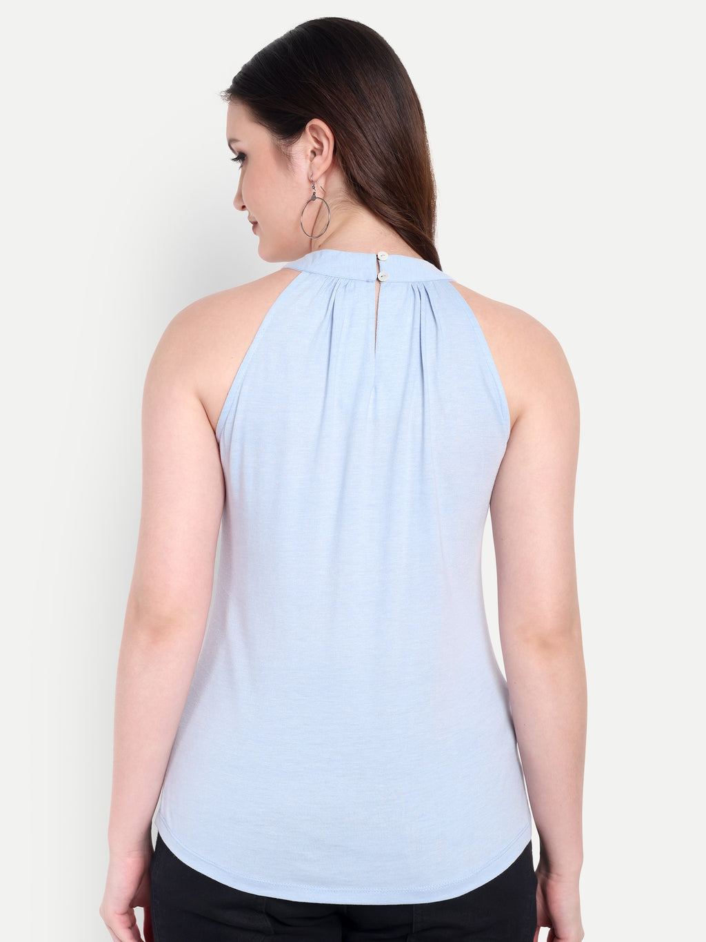 Women's light Blue Halter Neck Sleeveless Top | Casual & Party Wear