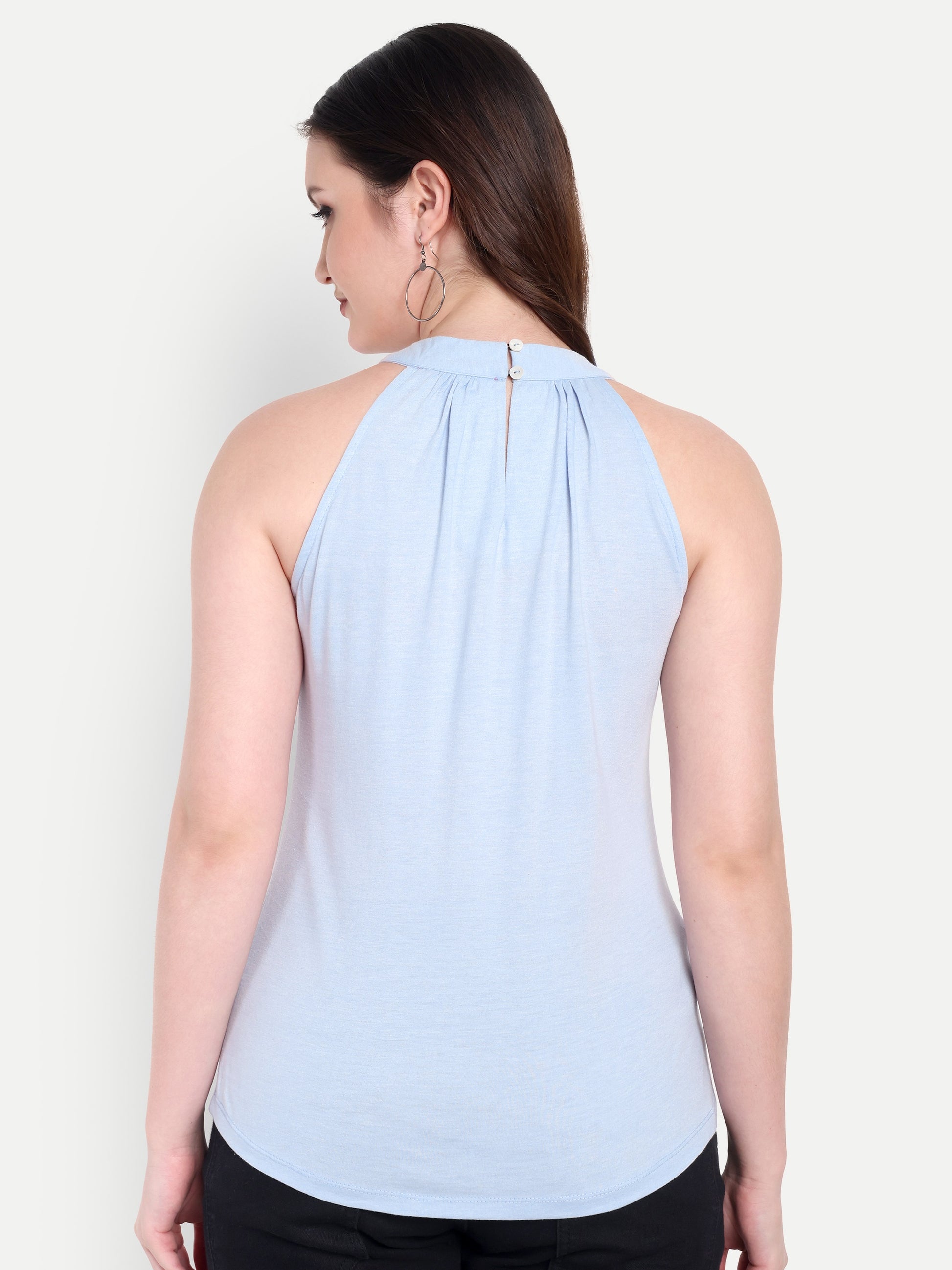 Women's light Blue Halter Neck Sleeveless Top | Casual & Party Wear