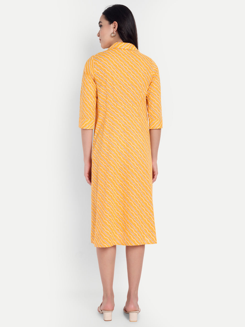 Women's Orange Striped Knee-Length Dress | Front Knot Detail | Casual & Party Wear