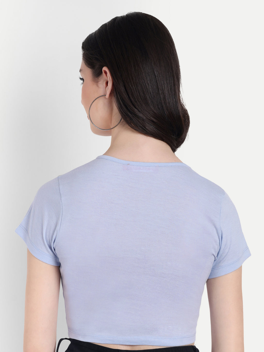 omen's blue Crop Top with Scoop Neck & Short Sleeves