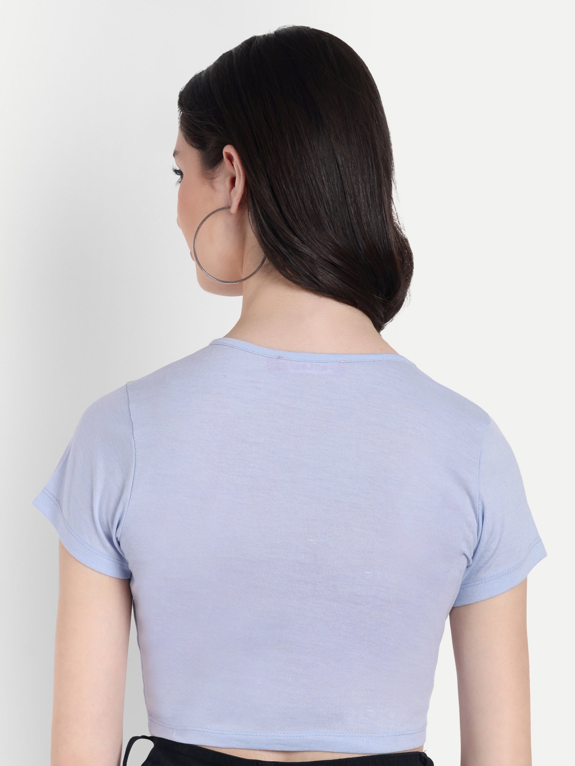 omen's blue Crop Top with Scoop Neck & Short Sleeves