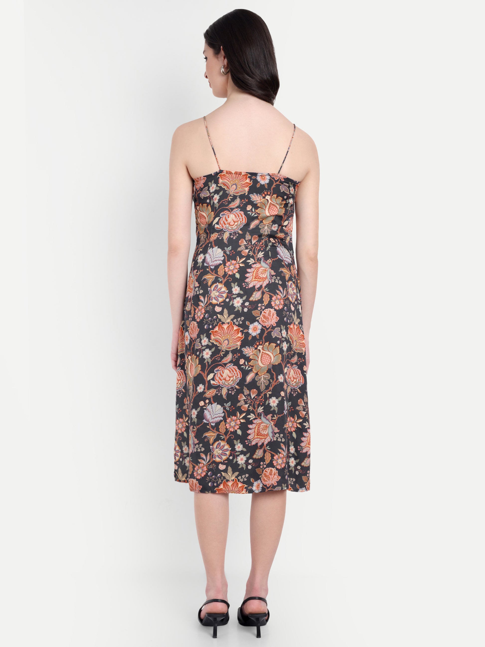 Women's Floral Print Slip Dress with Side Slit | Elegant Midi Dress for Party Wear & Casual Wear